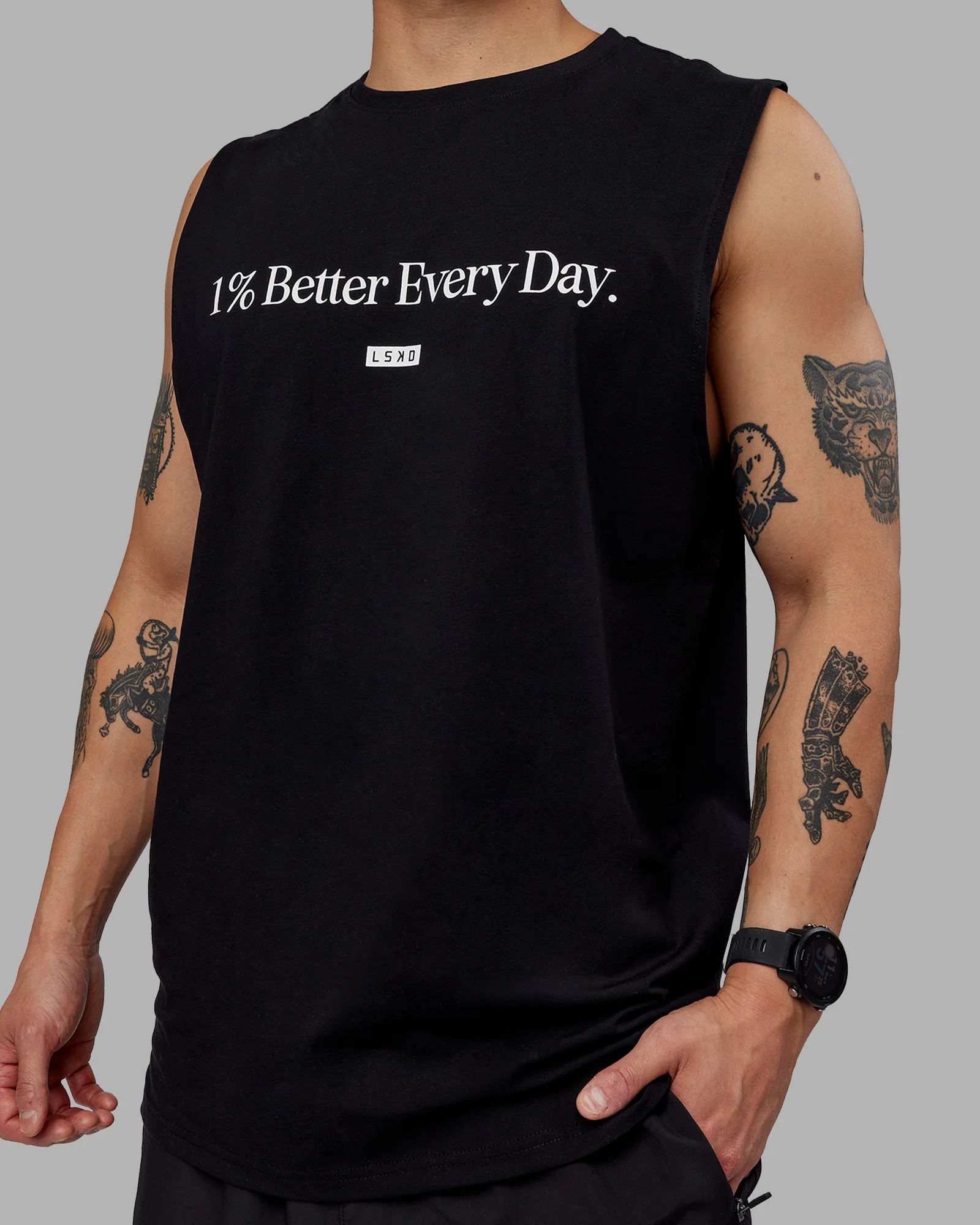 1% Better FLXCotton Training Fit Tank - Black-White - Image 4