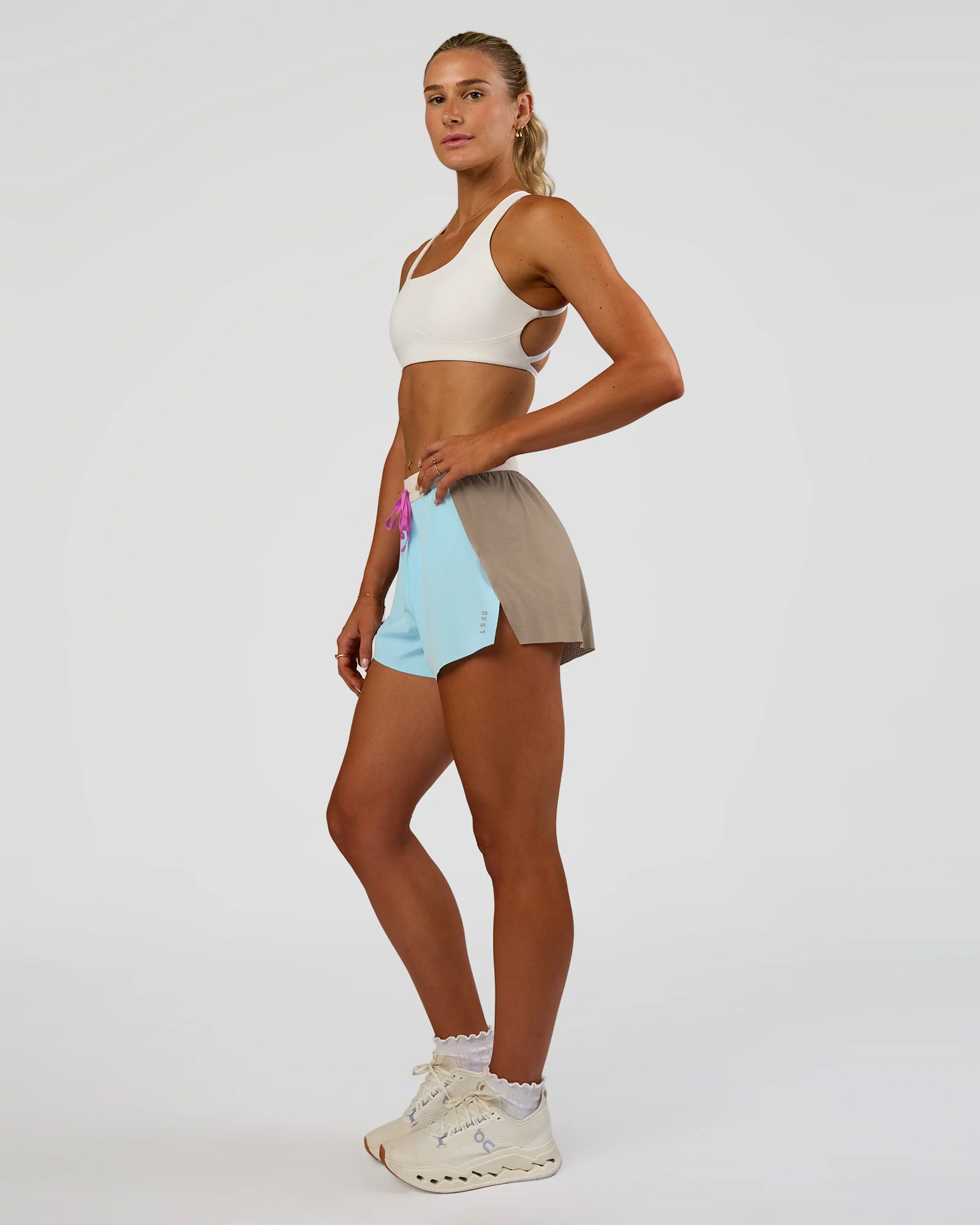 Accelerate 3" High-Rise Running Short - Taupe Ash-Glacial Blue - Image 7