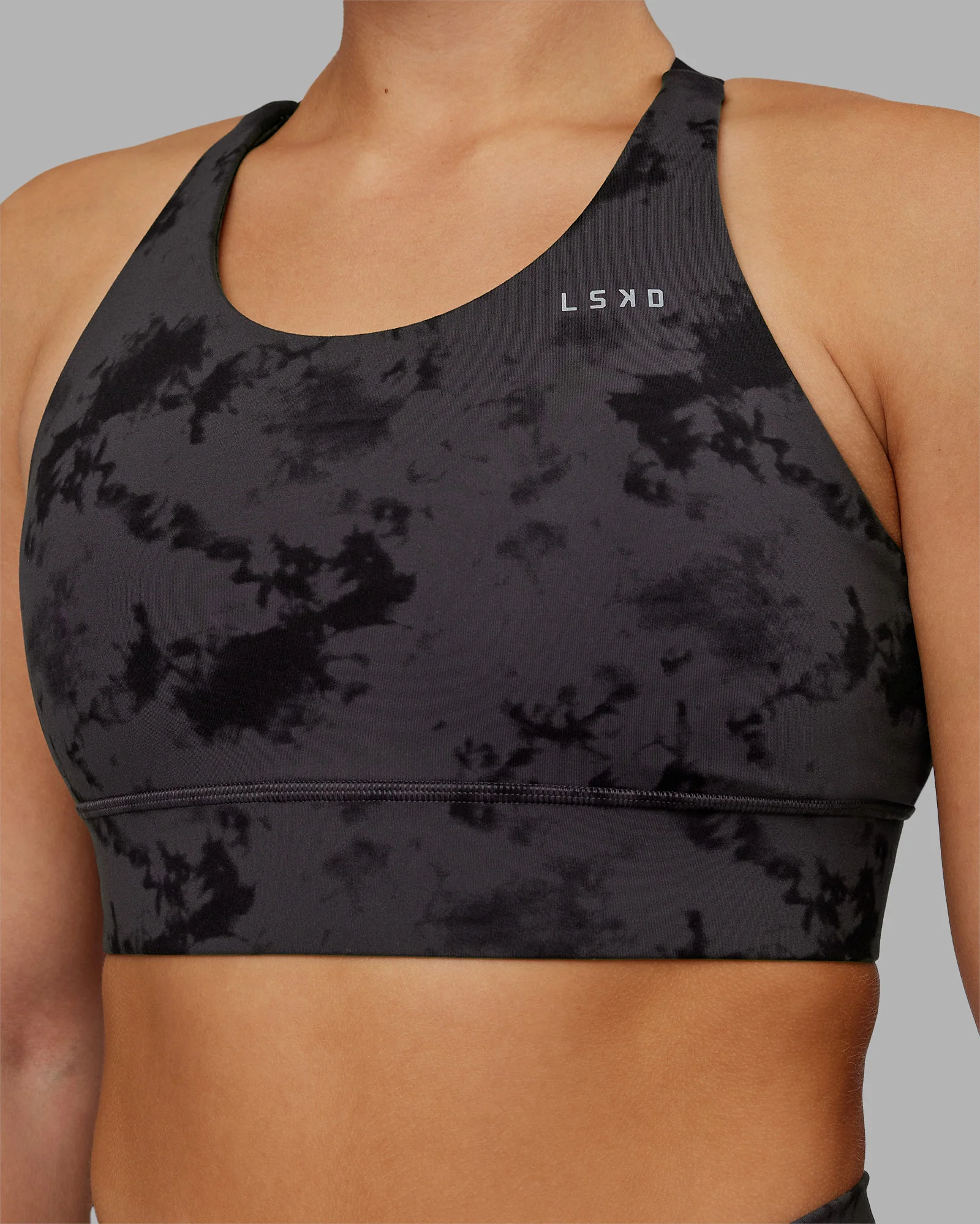 Accelerate Split Strap Sports Bra - Black Tie Dye - Image 7