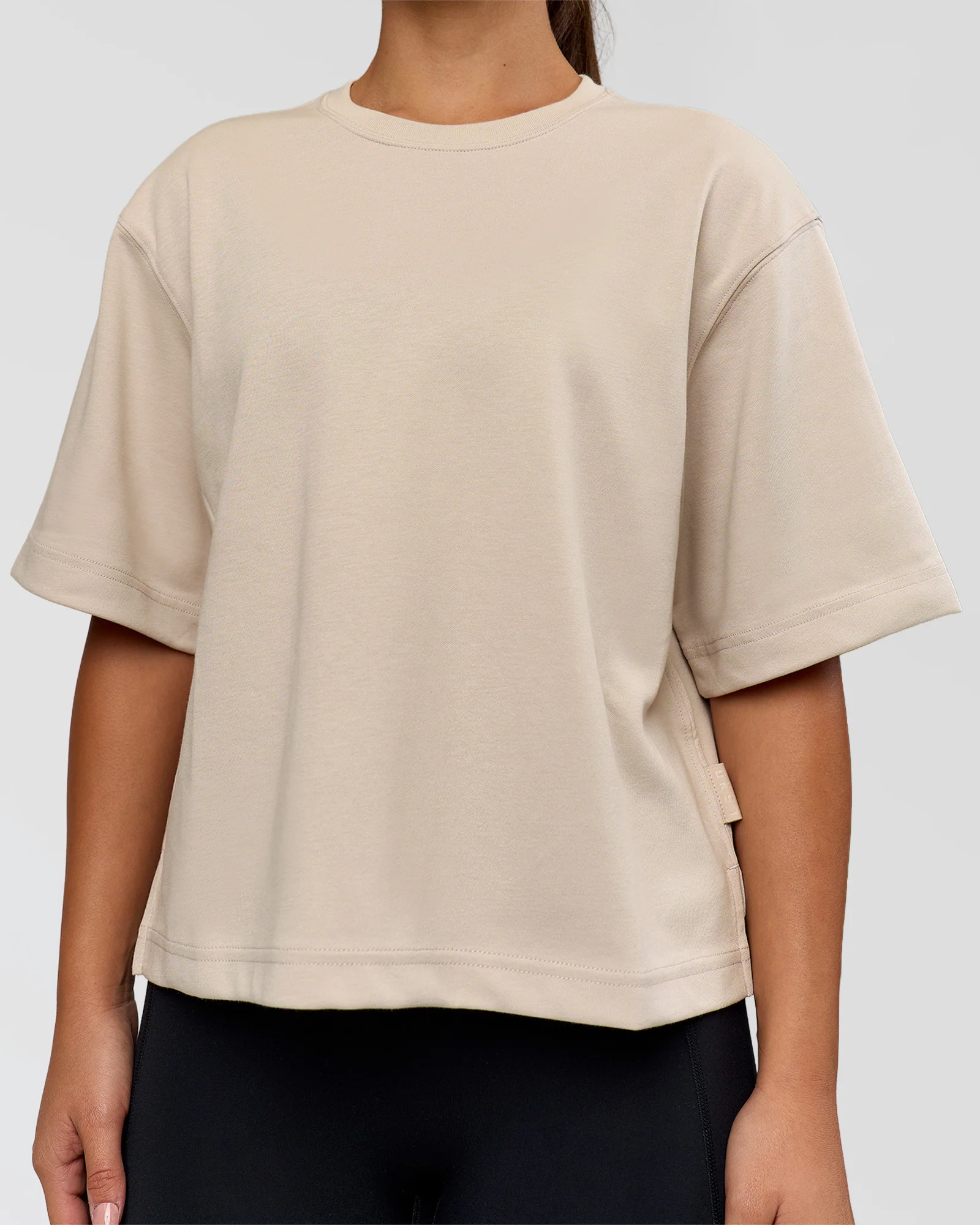 AfterDark ZeroCrease Cropped Tee - Shale Beige - Image 7