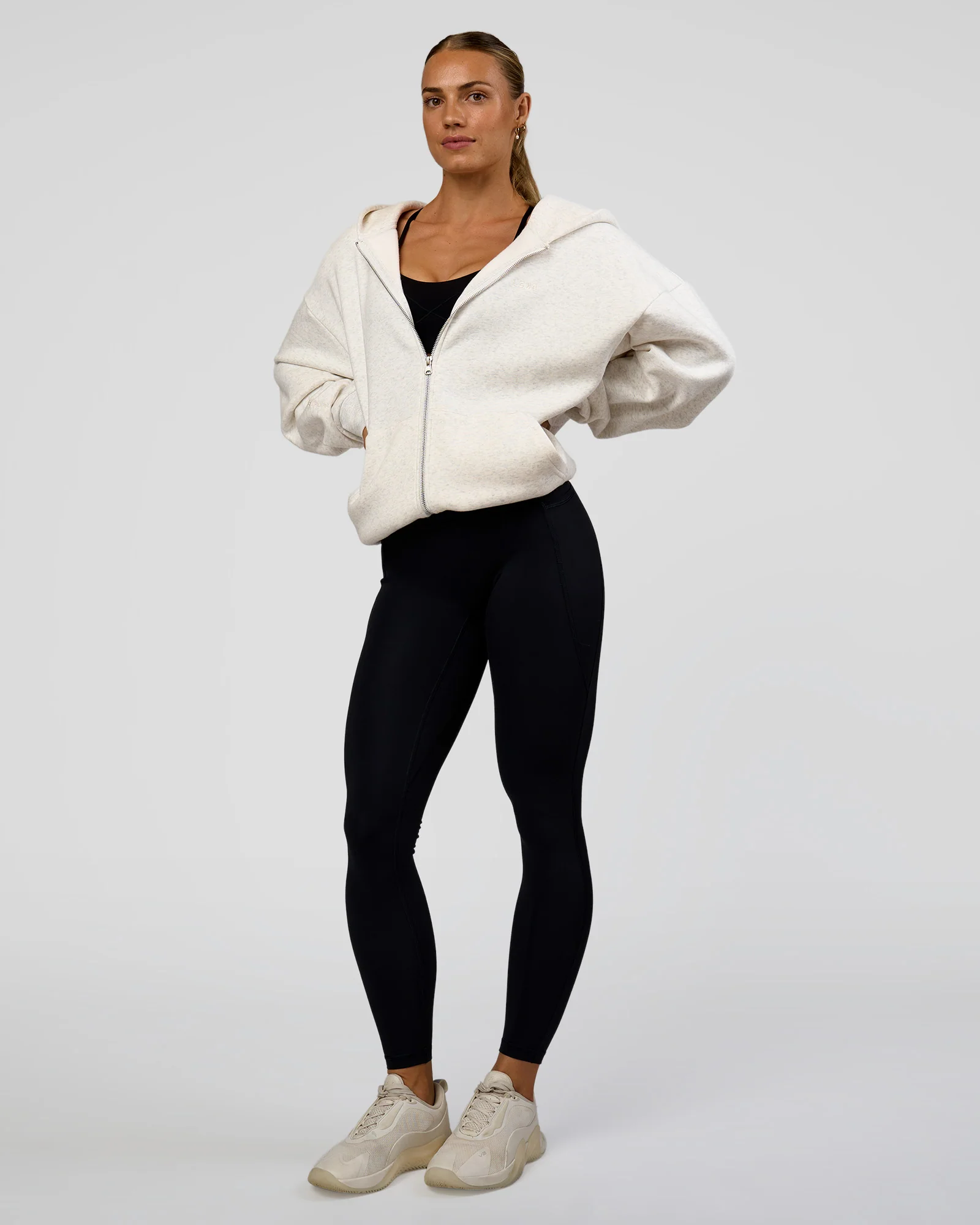 Base Zip Through Oversized Hoodie - Silver Marl - Image 4