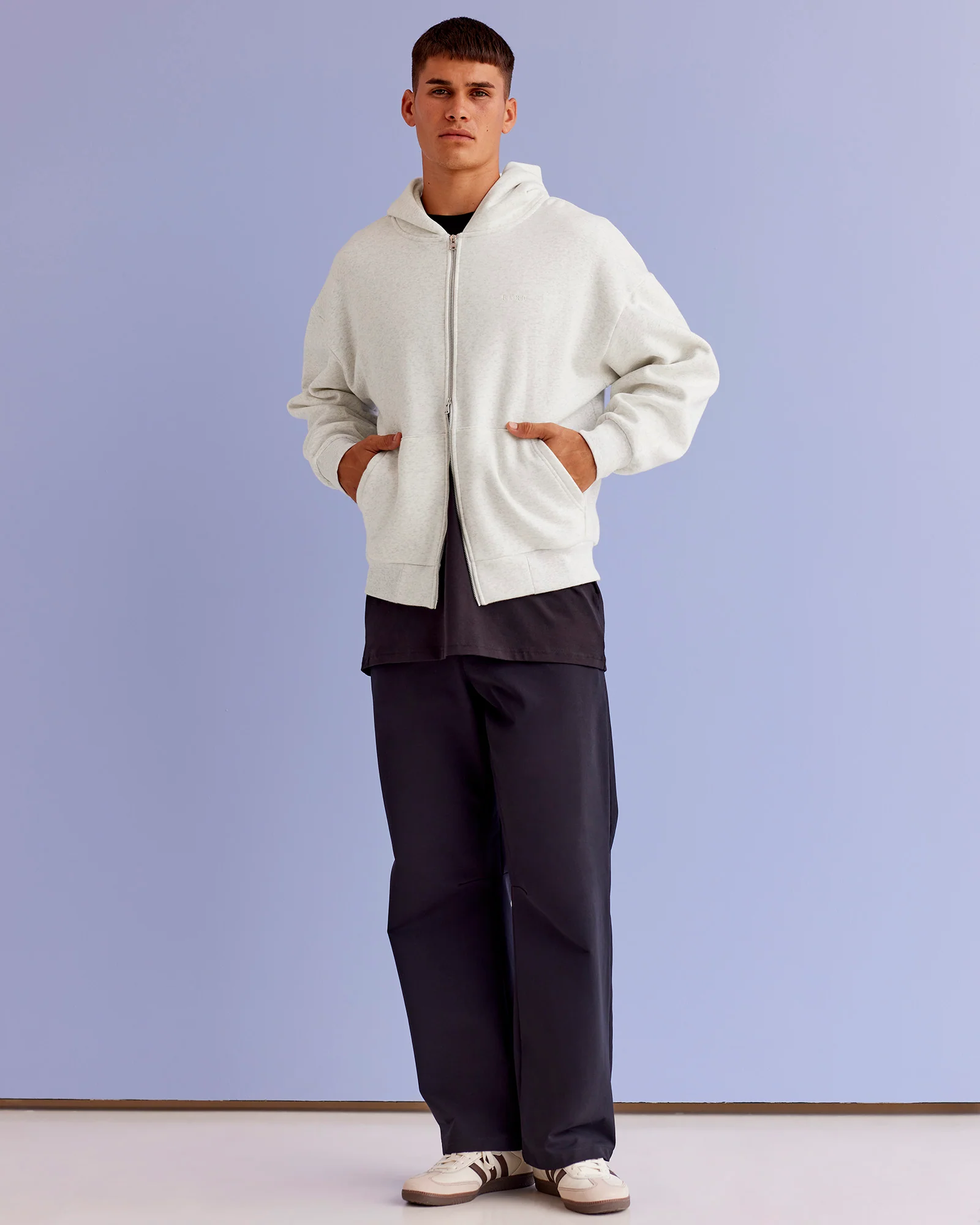 Base Zip Through Oversized Hoodie - Silver Marl - Image 7