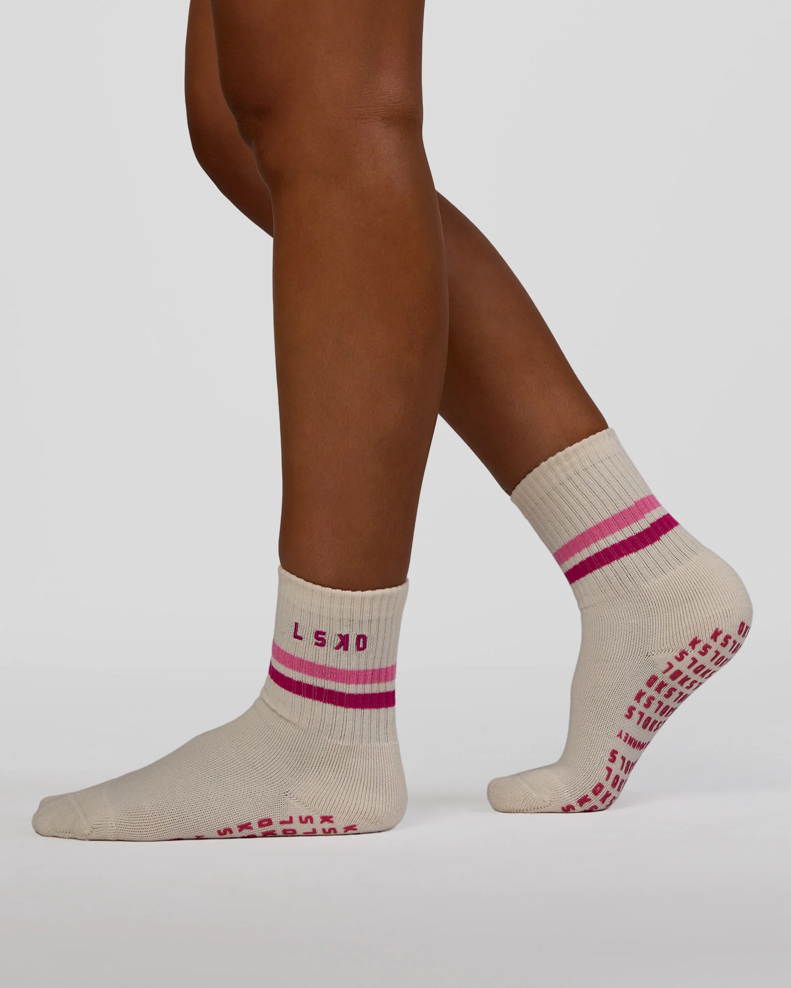 Blooming Pilates Grip Socks - Off White-Ultra Fuchsia - Image 2