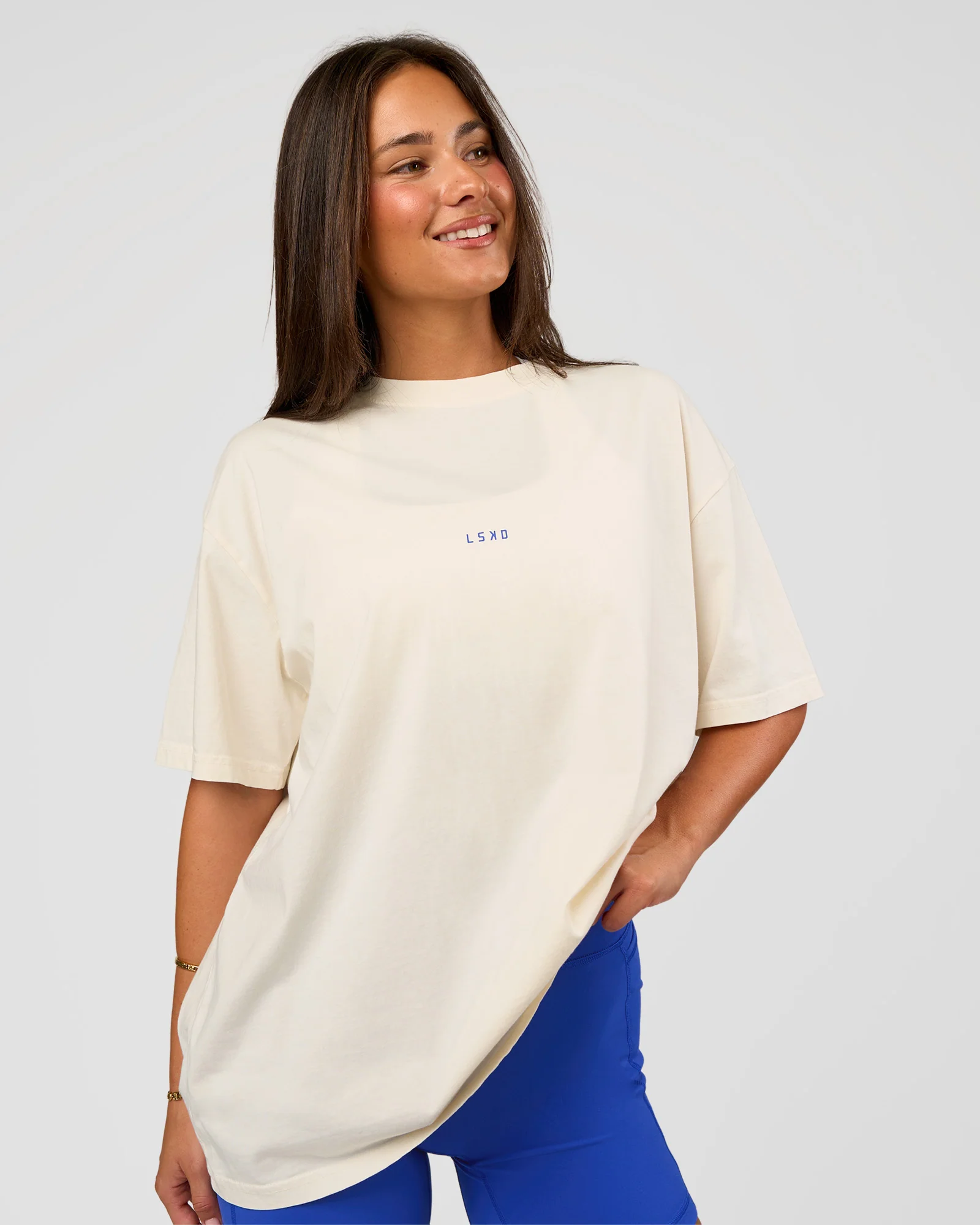 Built On Values Oversized Washed Tee - Off White Washed-Electric Indigo - Image 2