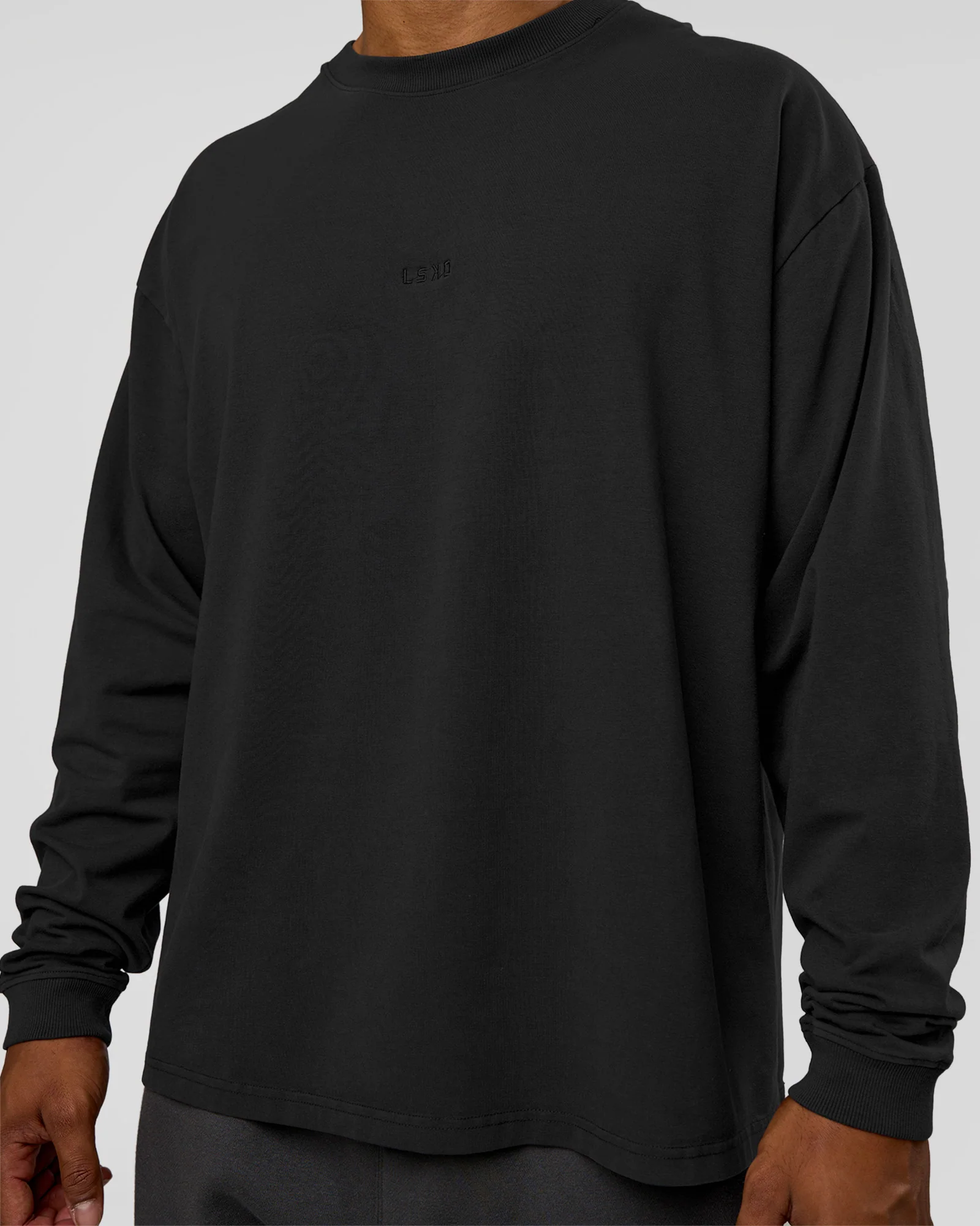 Classic Heavyweight FLXCotton Oversized Long Sleeve Tee - Washed Black-Black - Image 4