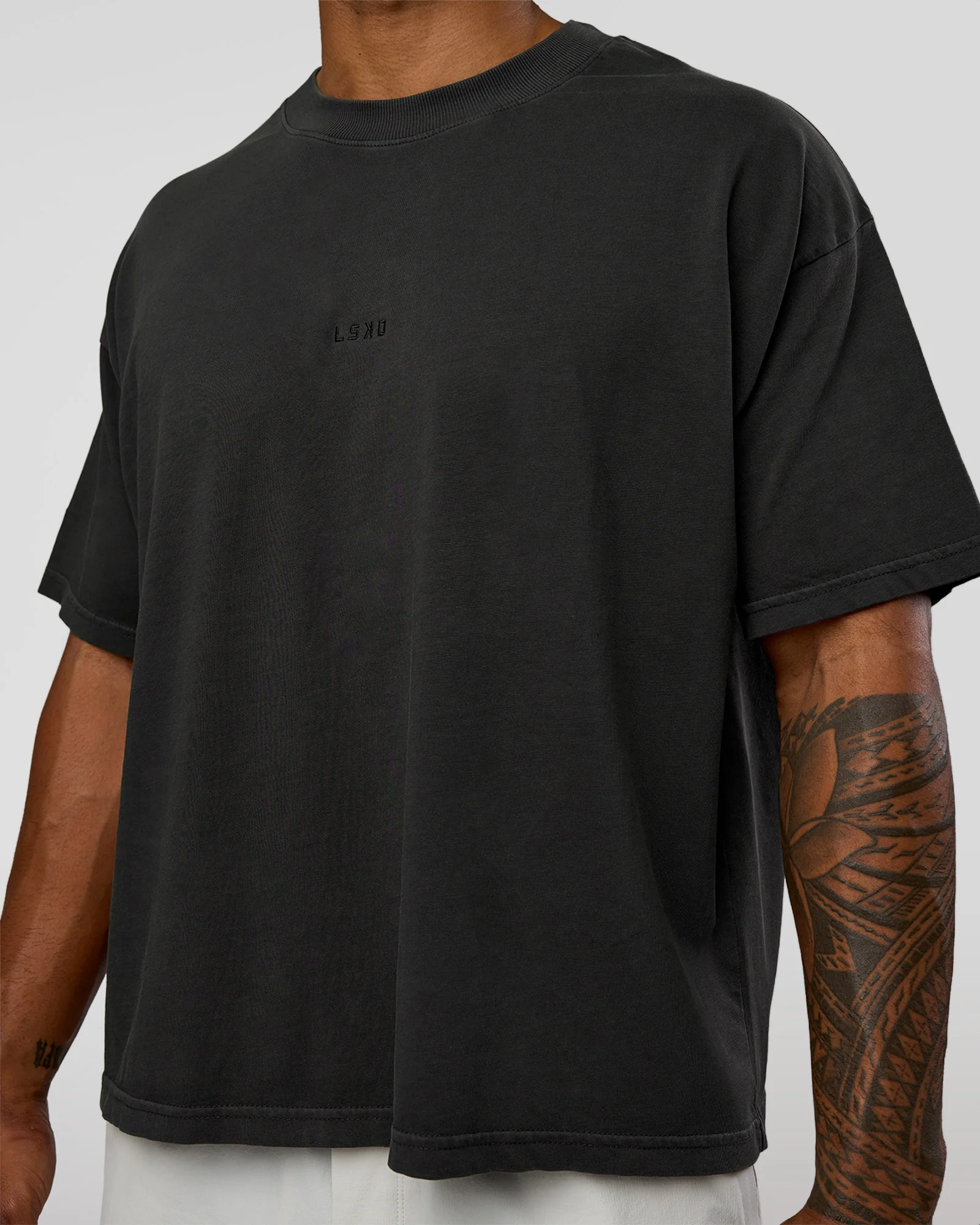 Oversized Heavyweight Boxed Tee - Washed Black - Image 6