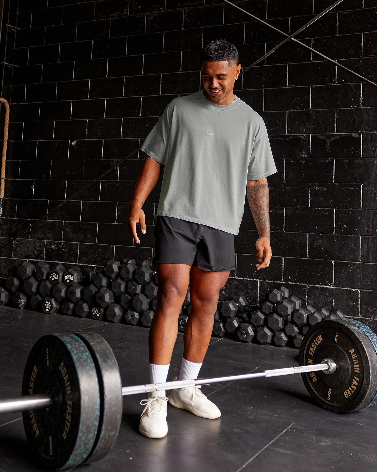 Oversized Heavyweight Boxed Tee - Light Grey Marl - Image 2