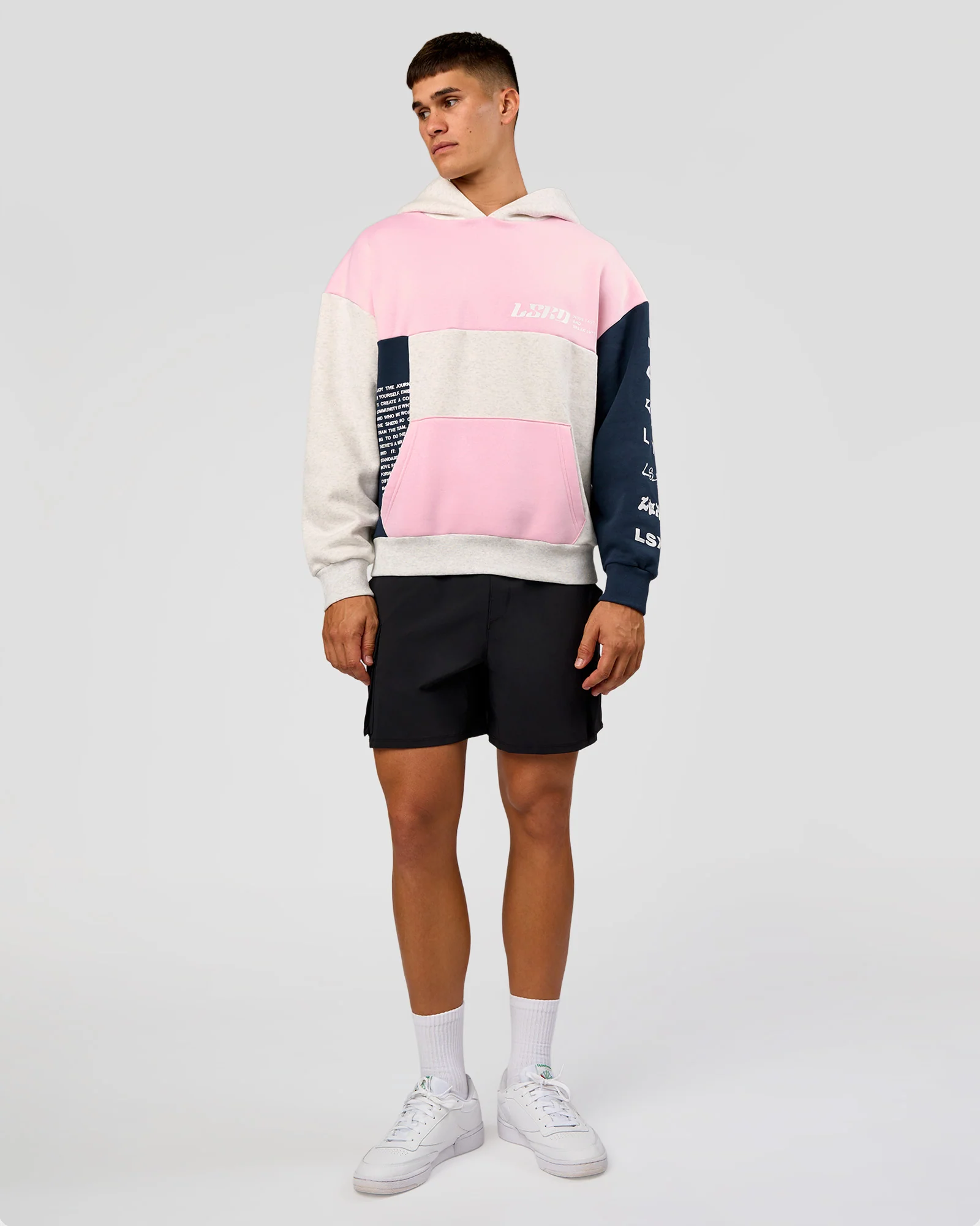 Deconstructed Fleece Hoodie - Grey Marl-Marshmallow-Navy - Image 10