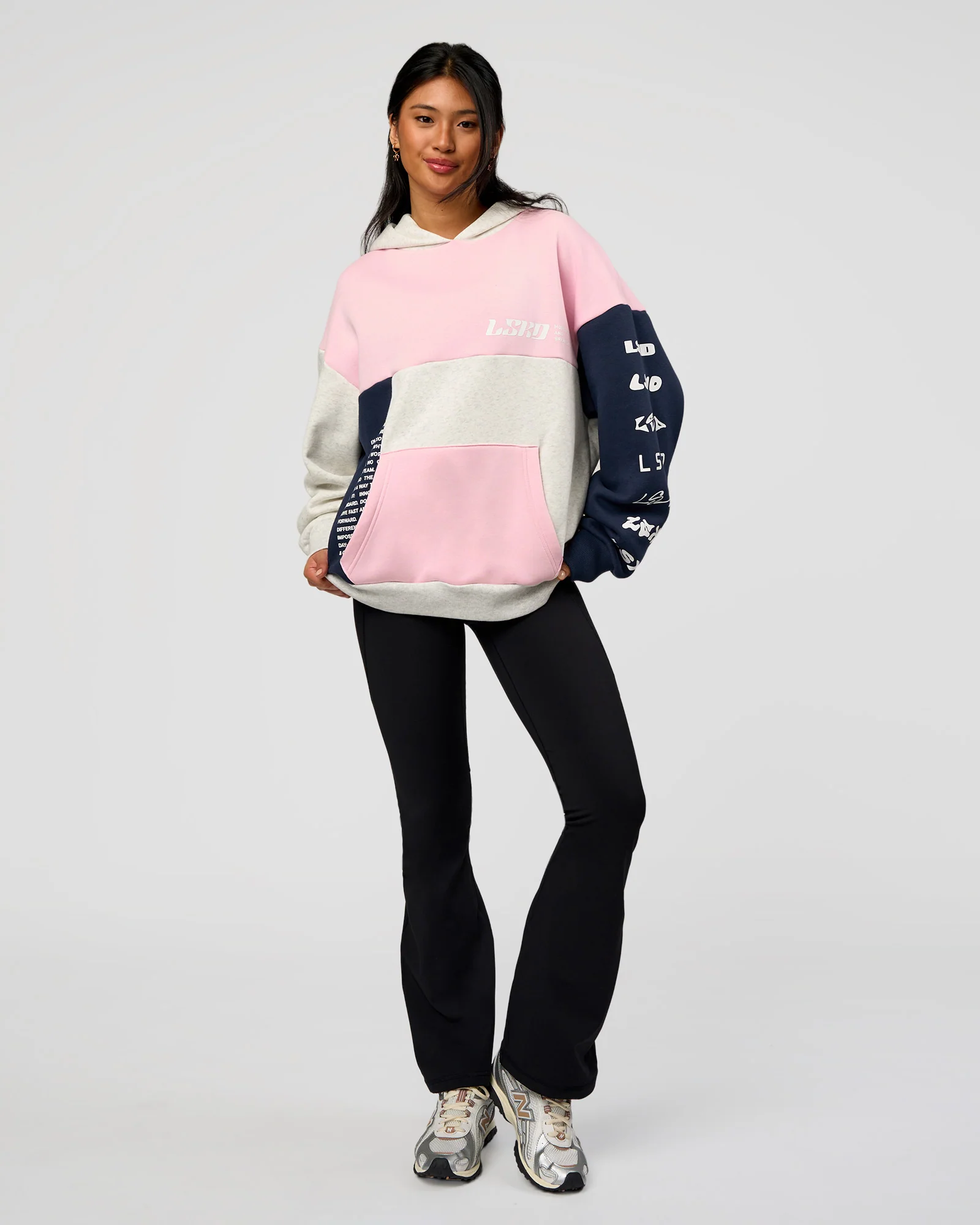 Deconstructed Fleece Hoodie - Grey Marl-Marshmallow-Navy - Image 11