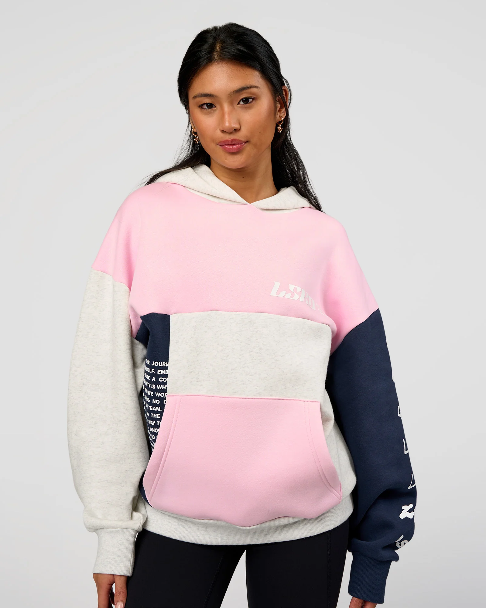 Deconstructed Fleece Hoodie - Grey Marl-Marshmallow-Navy - Image 4