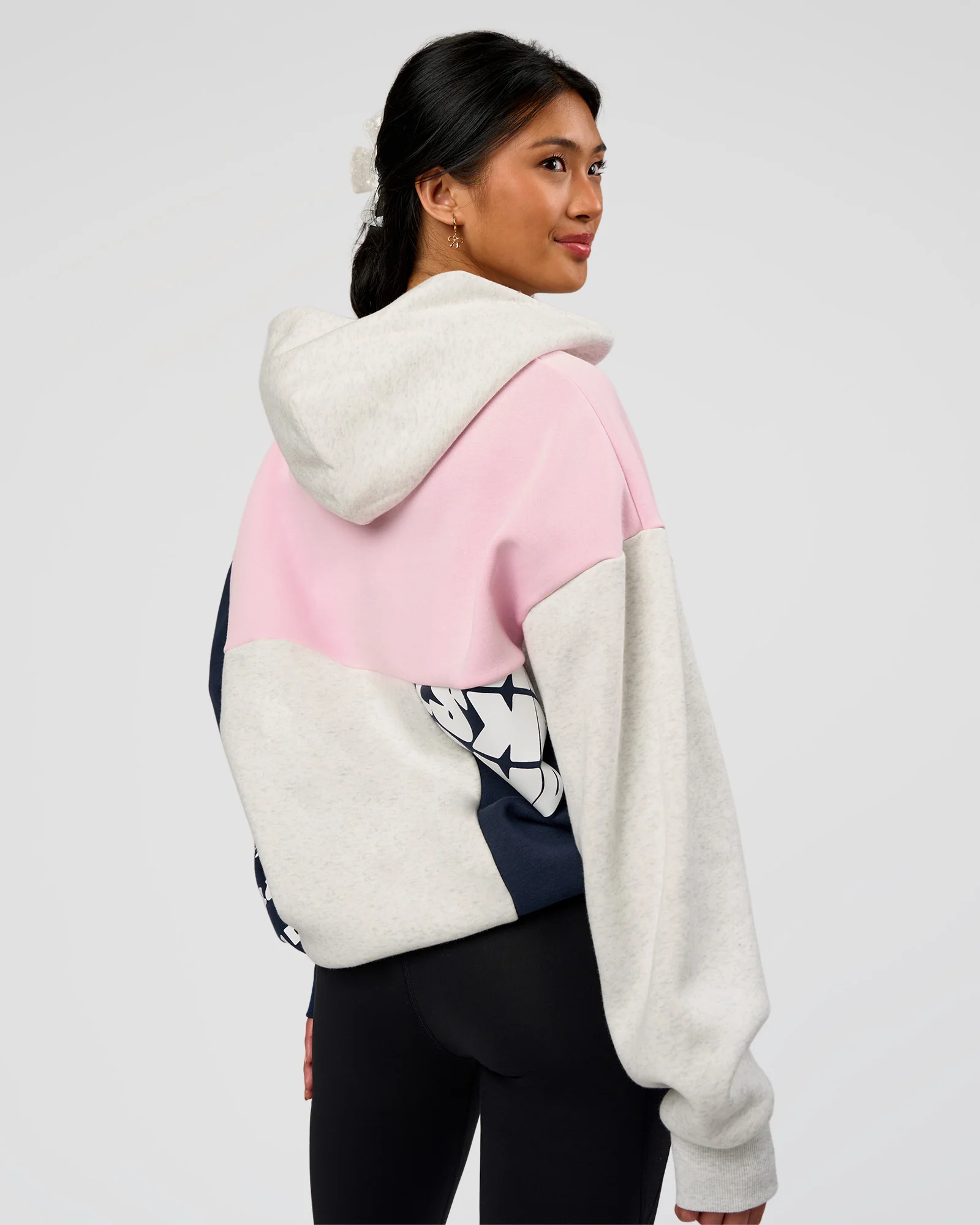 Deconstructed Fleece Hoodie - Grey Marl-Marshmallow-Navy - Image 9