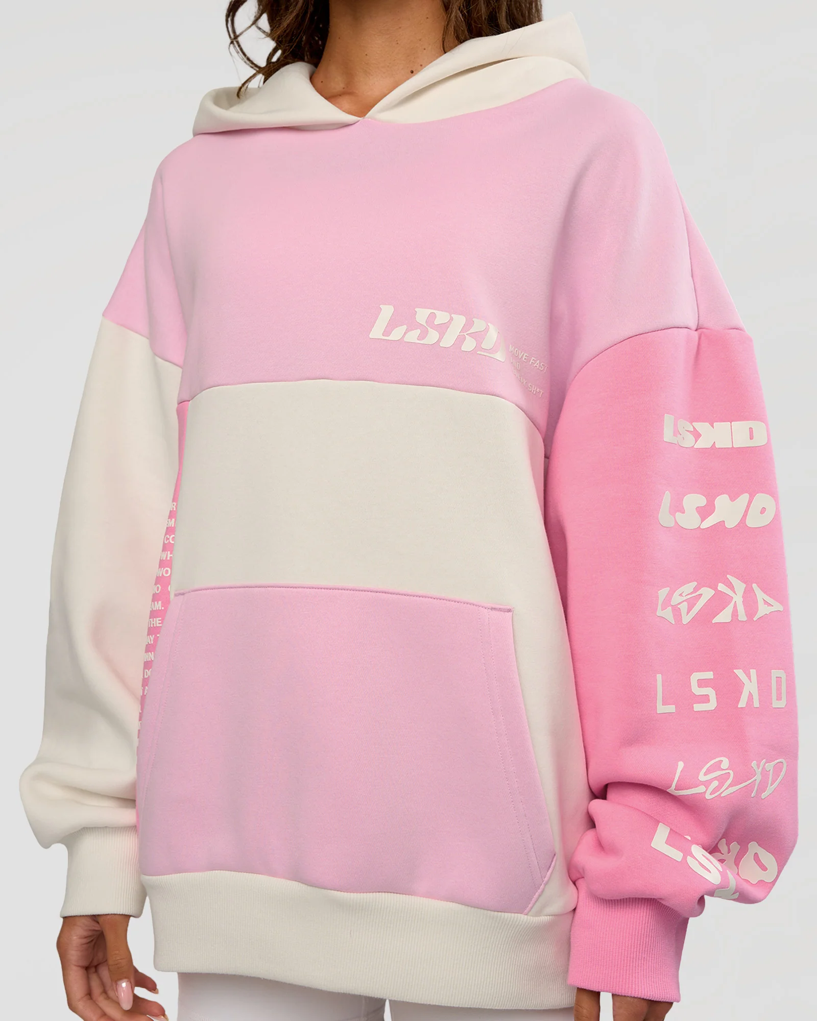 Deconstructed Fleece Hoodie - Off White-Marshmallow-Pink - Image 11