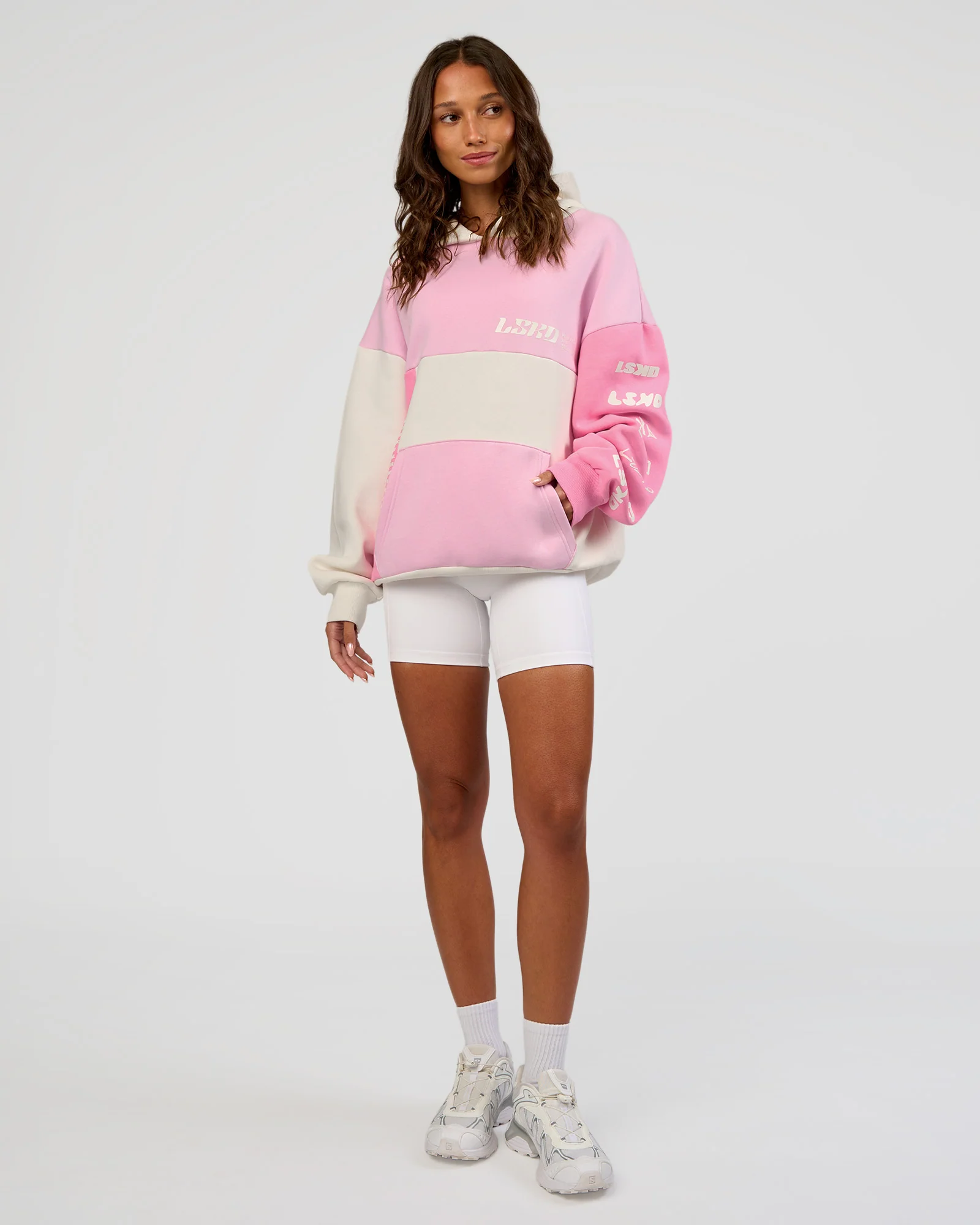 Deconstructed Fleece Hoodie - Off White-Marshmallow-Pink - Image 12