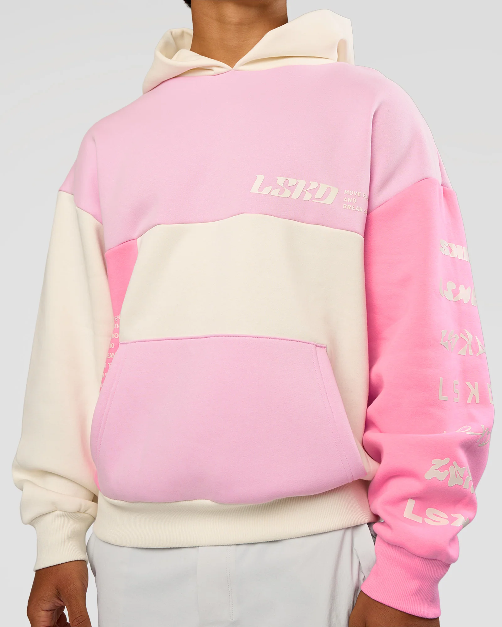 Deconstructed Fleece Hoodie - Off White-Marshmallow-Pink - Image 14