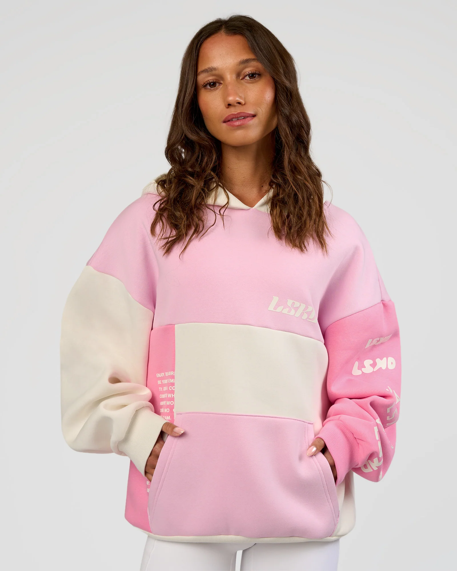 Deconstructed Fleece Hoodie - Off White-Marshmallow-Pink - Image 4