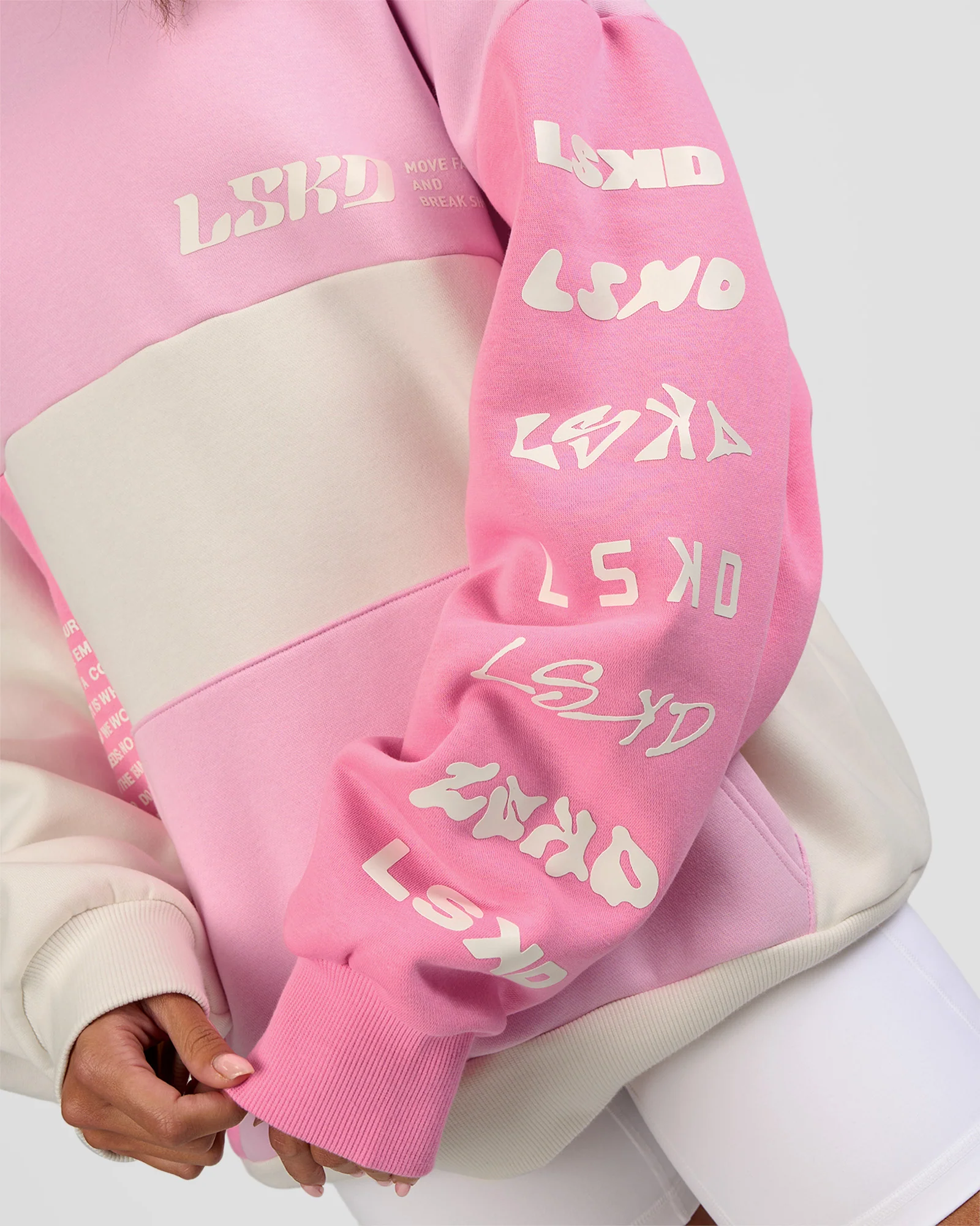 Deconstructed Fleece Hoodie - Off White-Marshmallow-Pink - Image 5