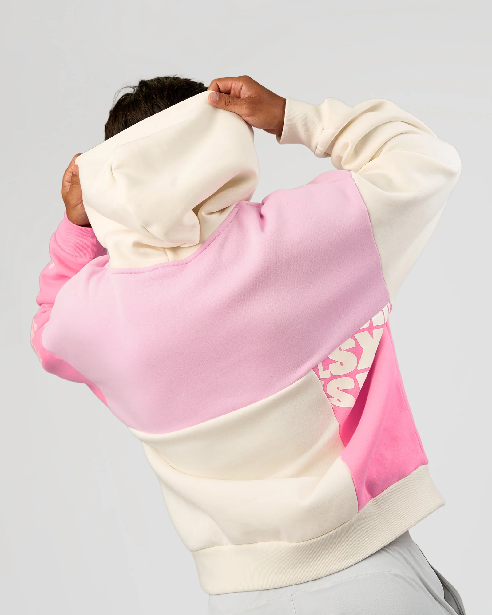 Deconstructed Fleece Hoodie - Off White-Marshmallow-Pink - Image 6