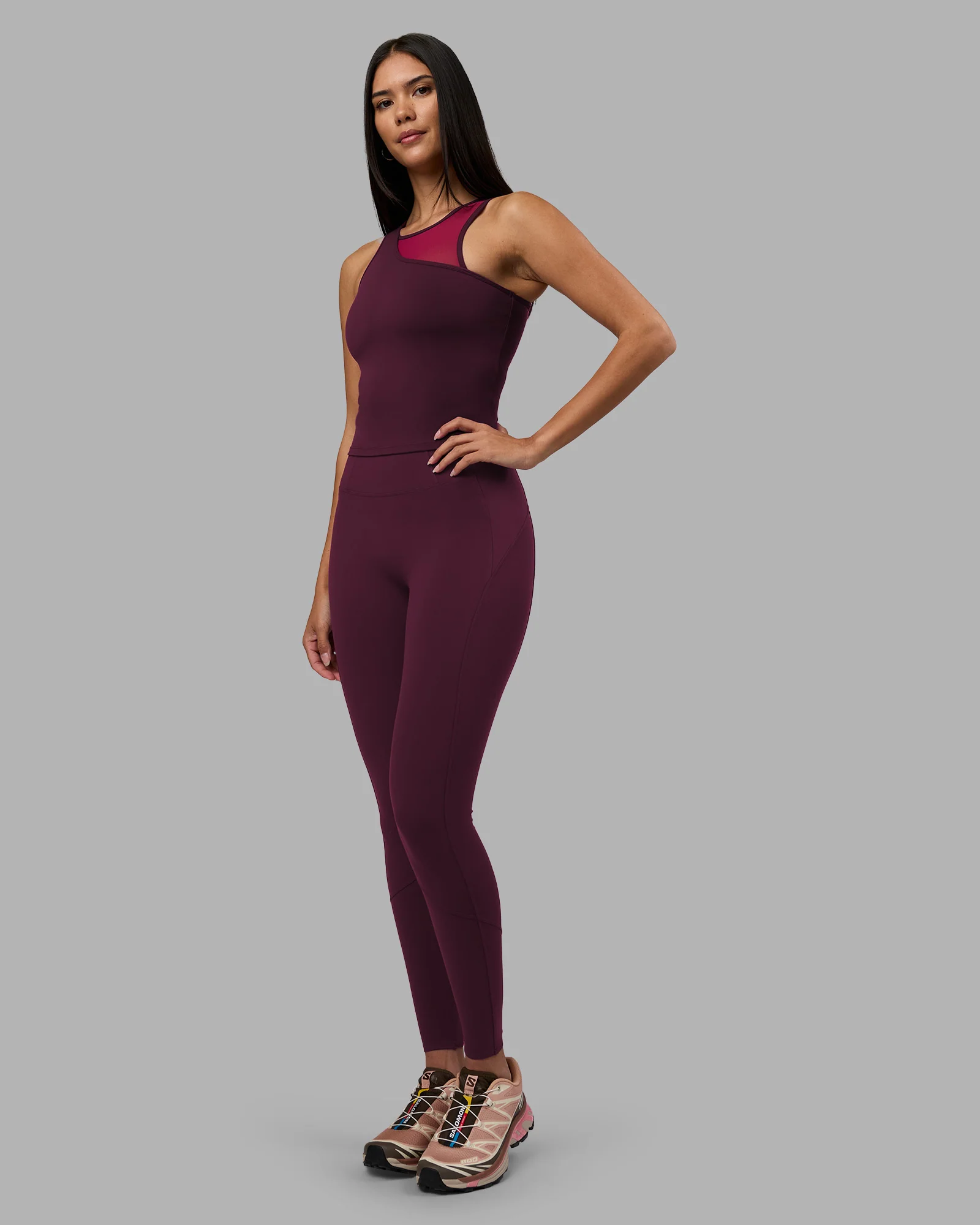 Motion Mesh Shelf Bra Tank - Cherry Lacquer/Plum Berry - Image 4