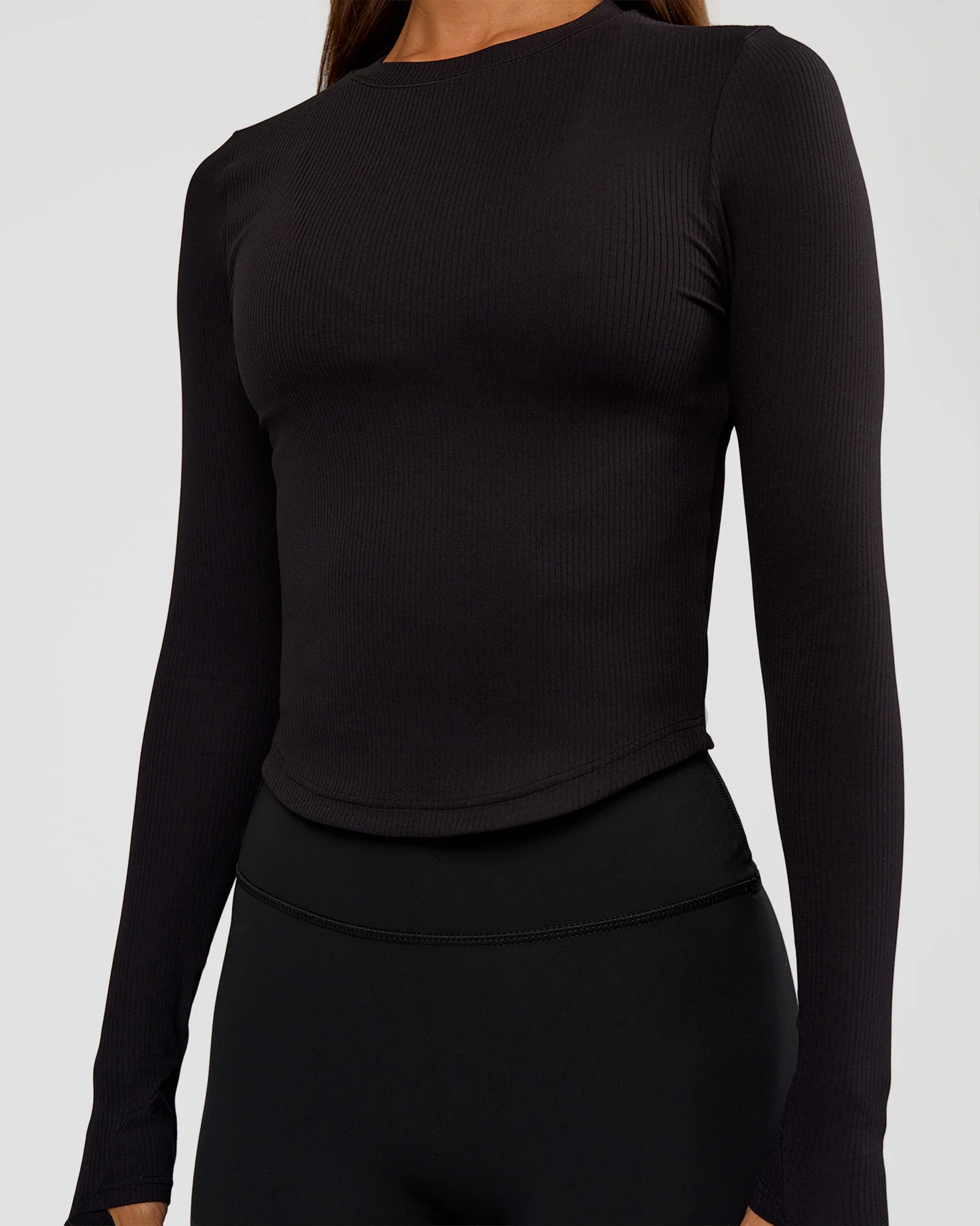 Flow Rib Long Sleeve Tee - Black - Image 4