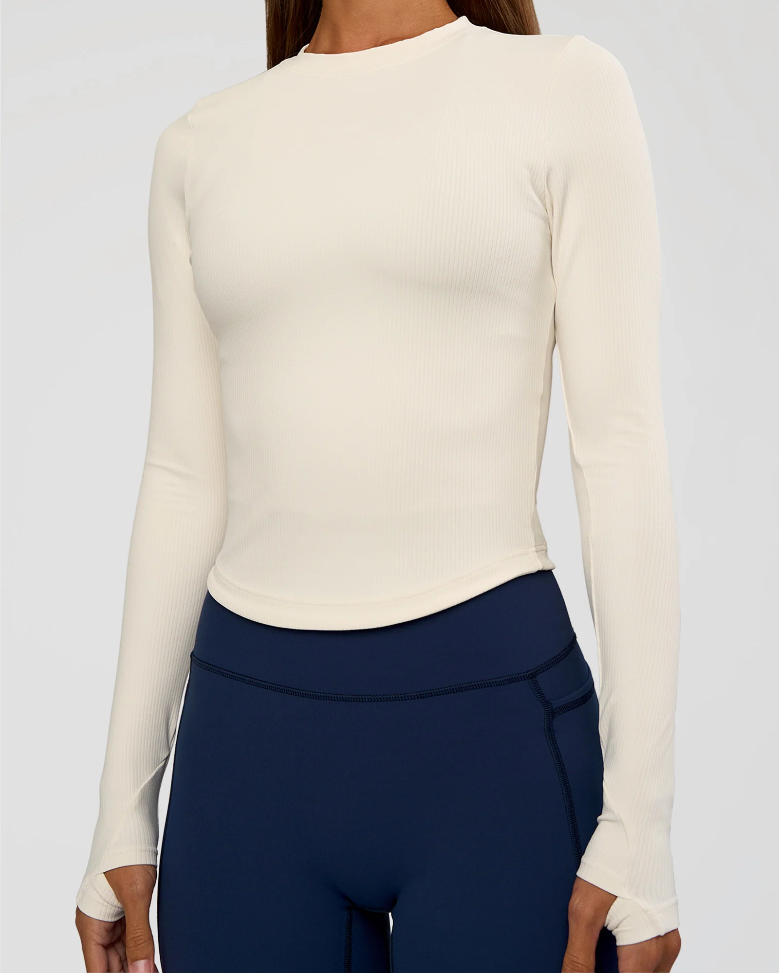 Flow Rib Long Sleeve Tee - Off White - Image 4