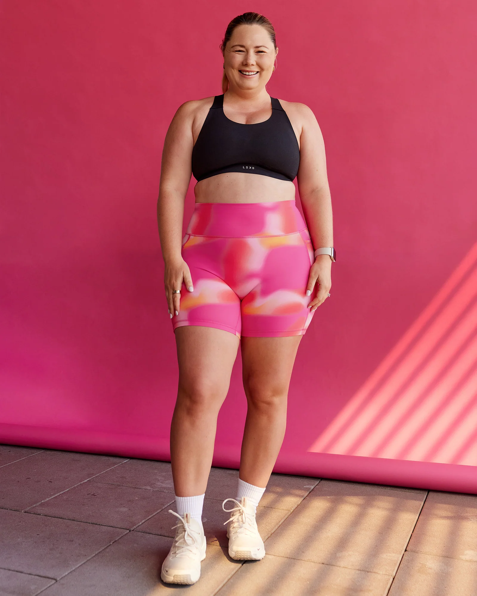 Fusion Ultra High-Rise 6" Short Pockets - Pink Glow Print - Image 3