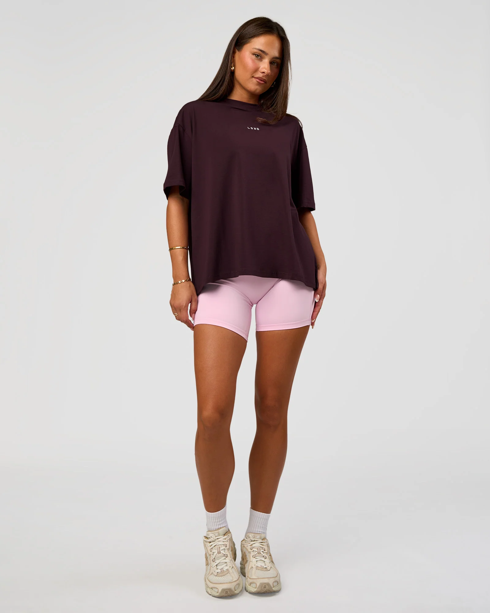 Go-To FLXCotton Oversized Tee - Midnight Plum-White - Image 5