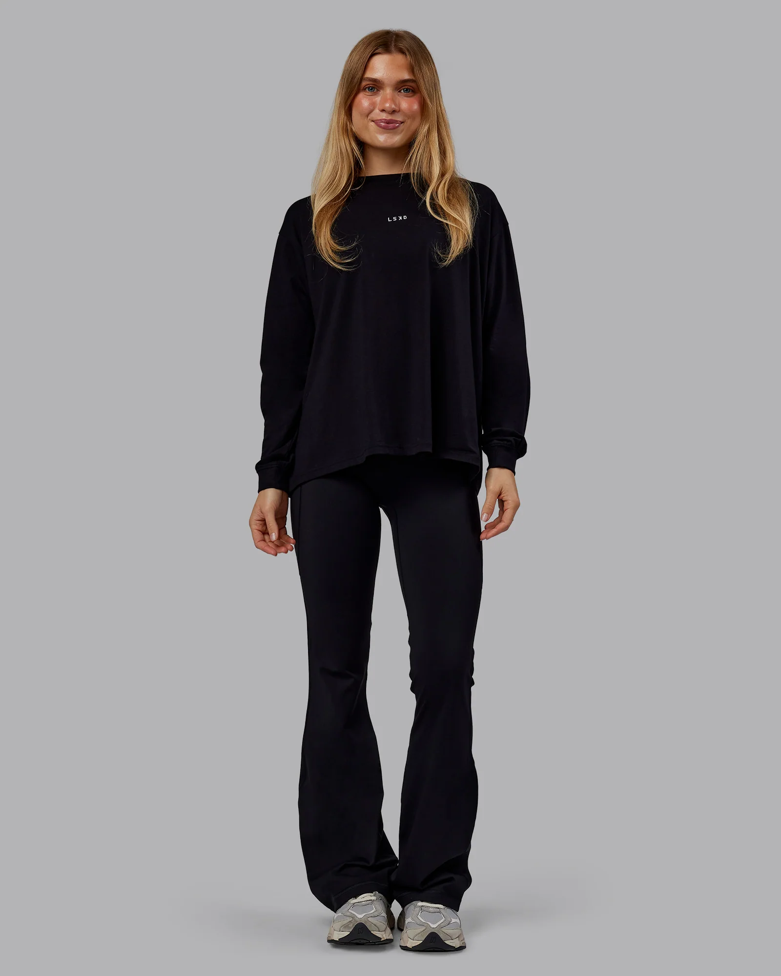Go-To Long Sleeve FLXCotton Oversized Tee - Black-White - Image 2