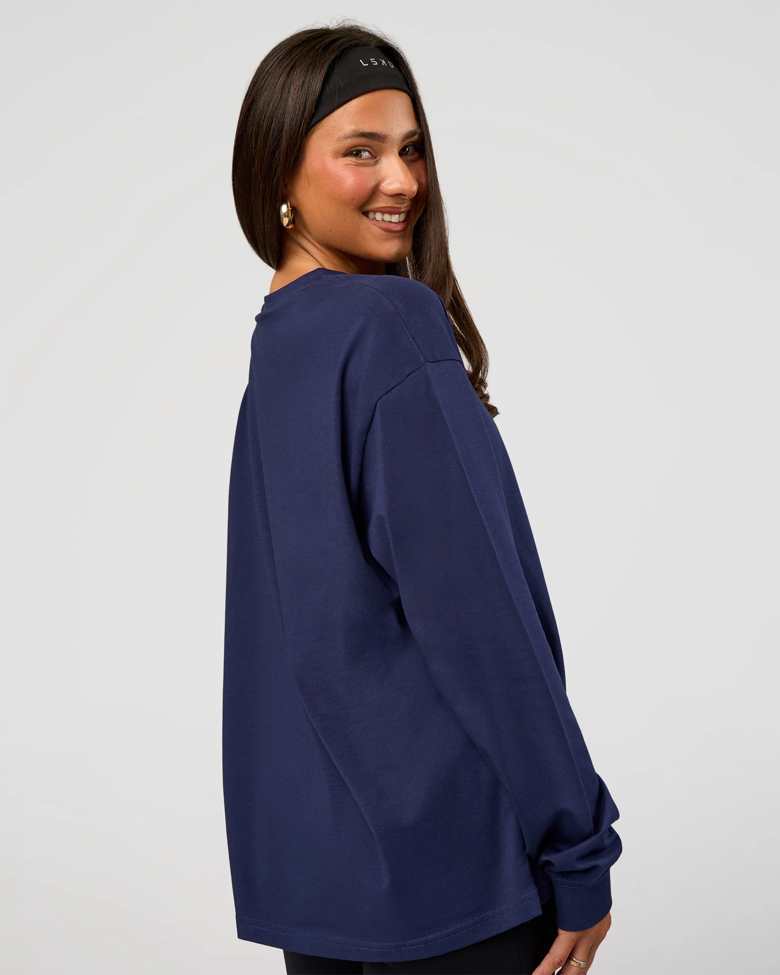 Go-To Long Sleeve FLXCotton Oversized Tee - Future Navy-White - Image 3
