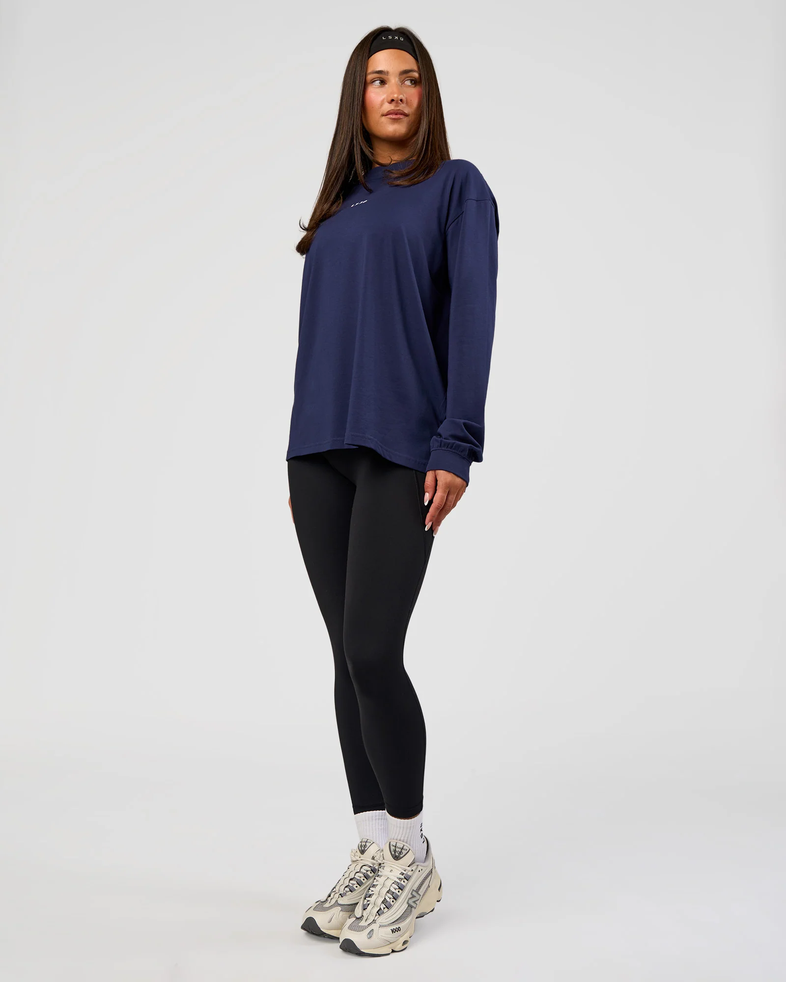 Go-To Long Sleeve FLXCotton Oversized Tee - Future Navy-White - Image 6