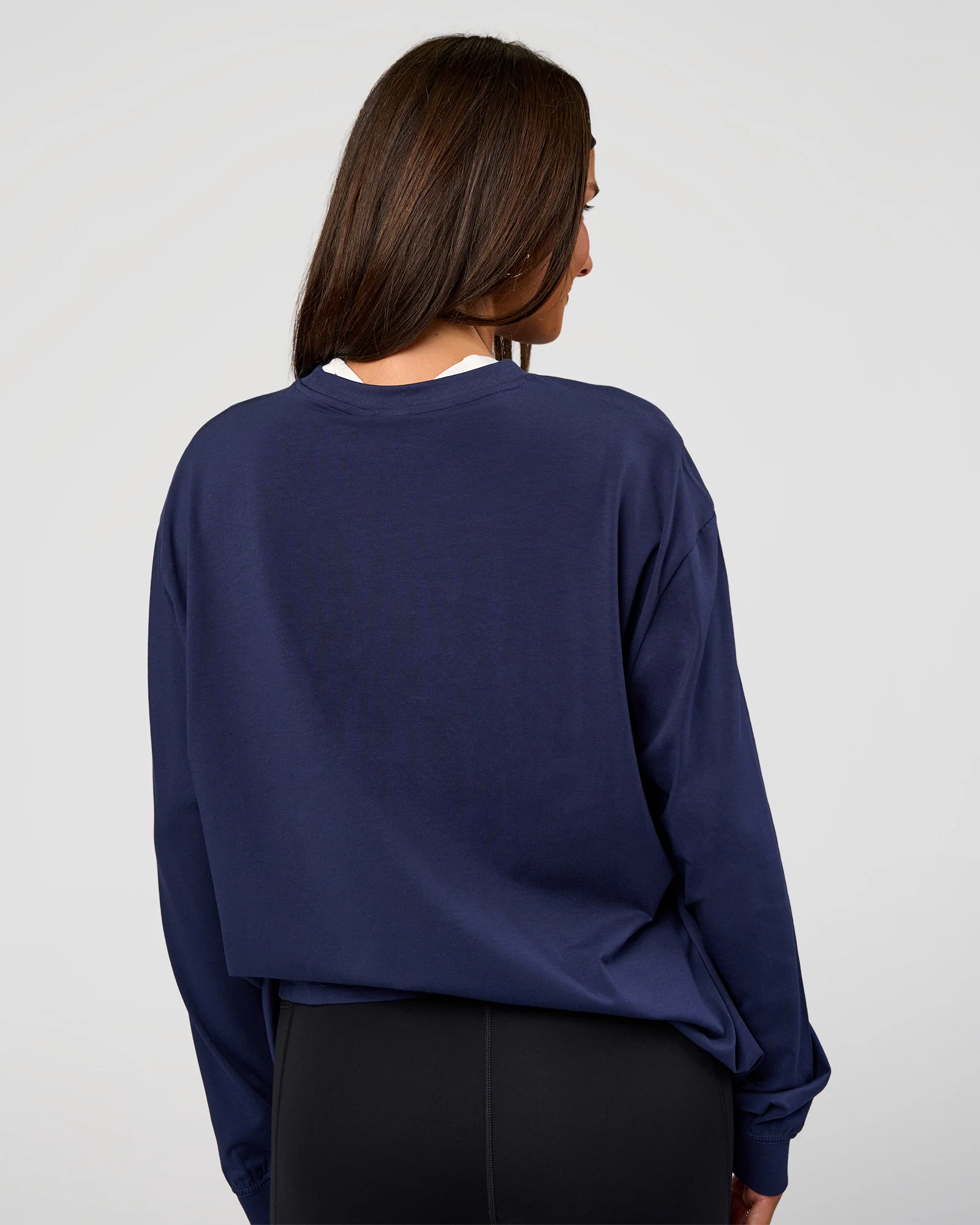 Go-To Long Sleeve FLXCotton Oversized Tee - Future Navy-White - Image 7