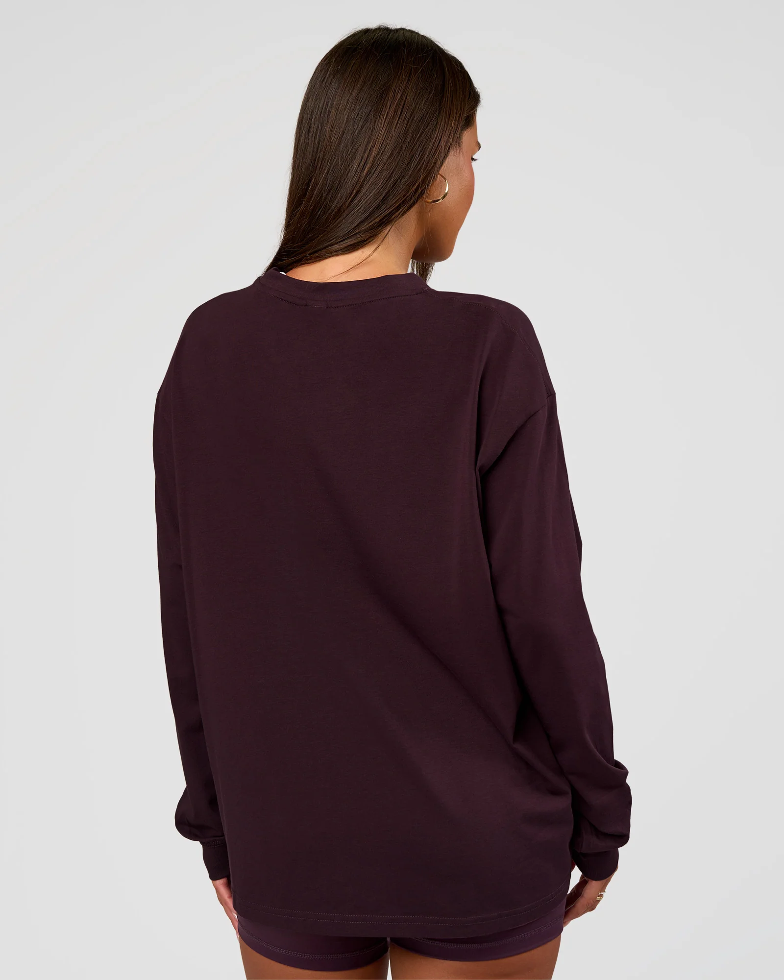 Go-To Long Sleeve FLXCotton Oversized Tee - Midnight Plum-White - Image 3