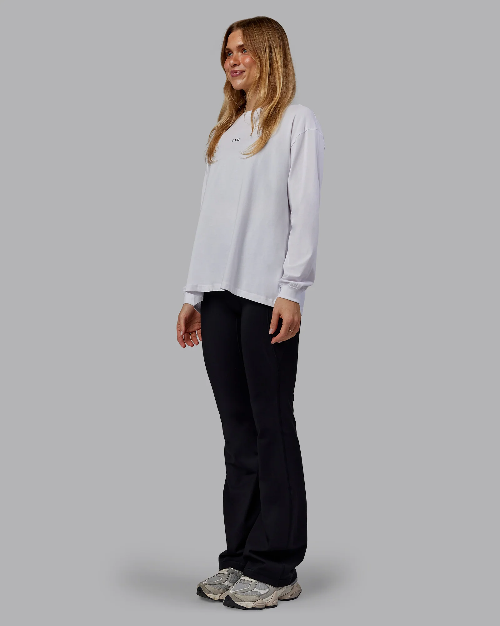 Go-To Long Sleeve FLXCotton Oversized Tee - White-Black - Image 5
