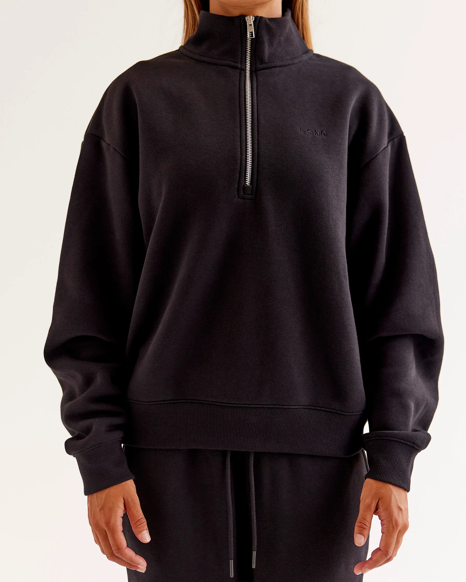 Go-To Oversized Quarter Zip Sweater - Black - Image 3