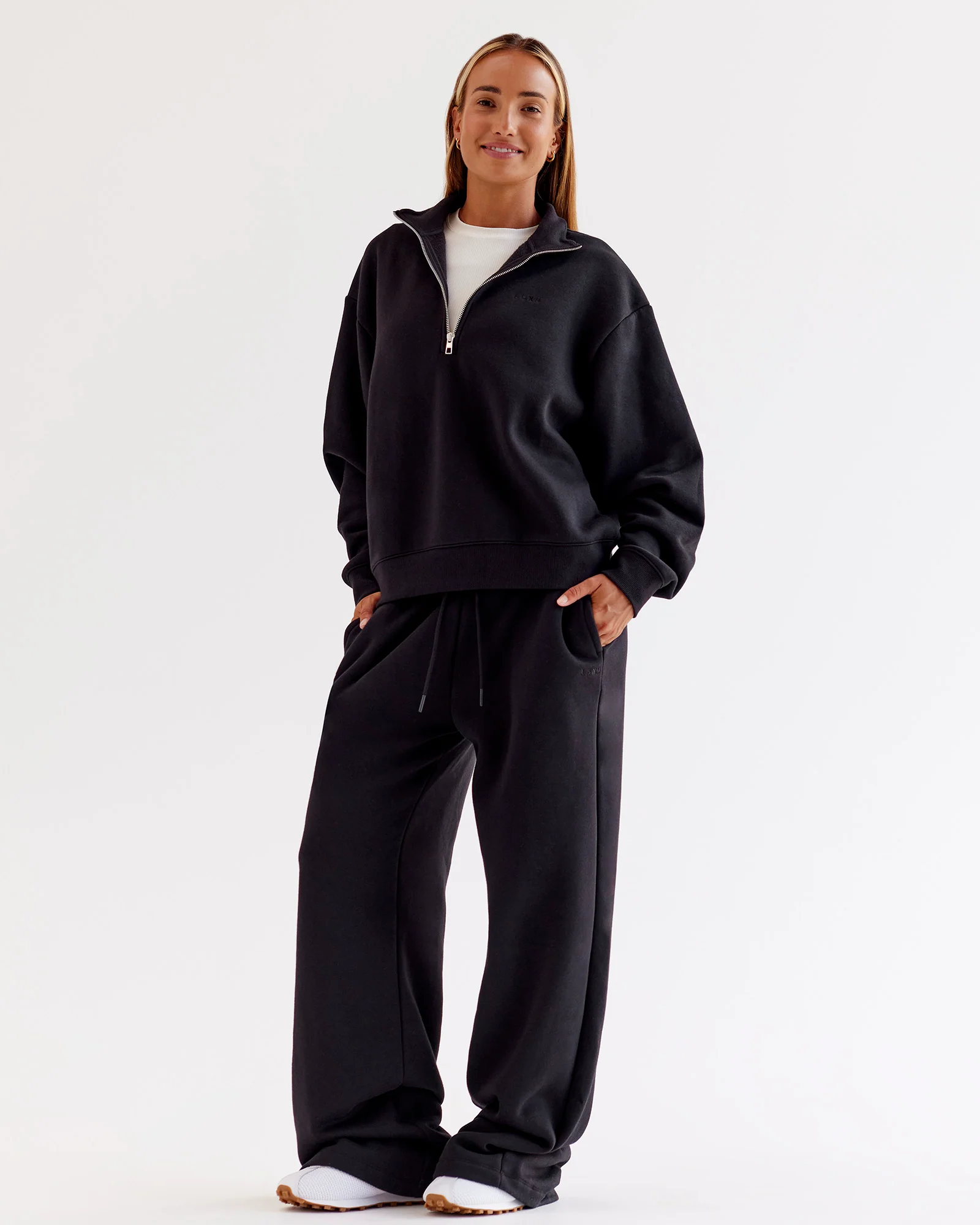 Go-To Oversized Quarter Zip Sweater - Black - Image 5