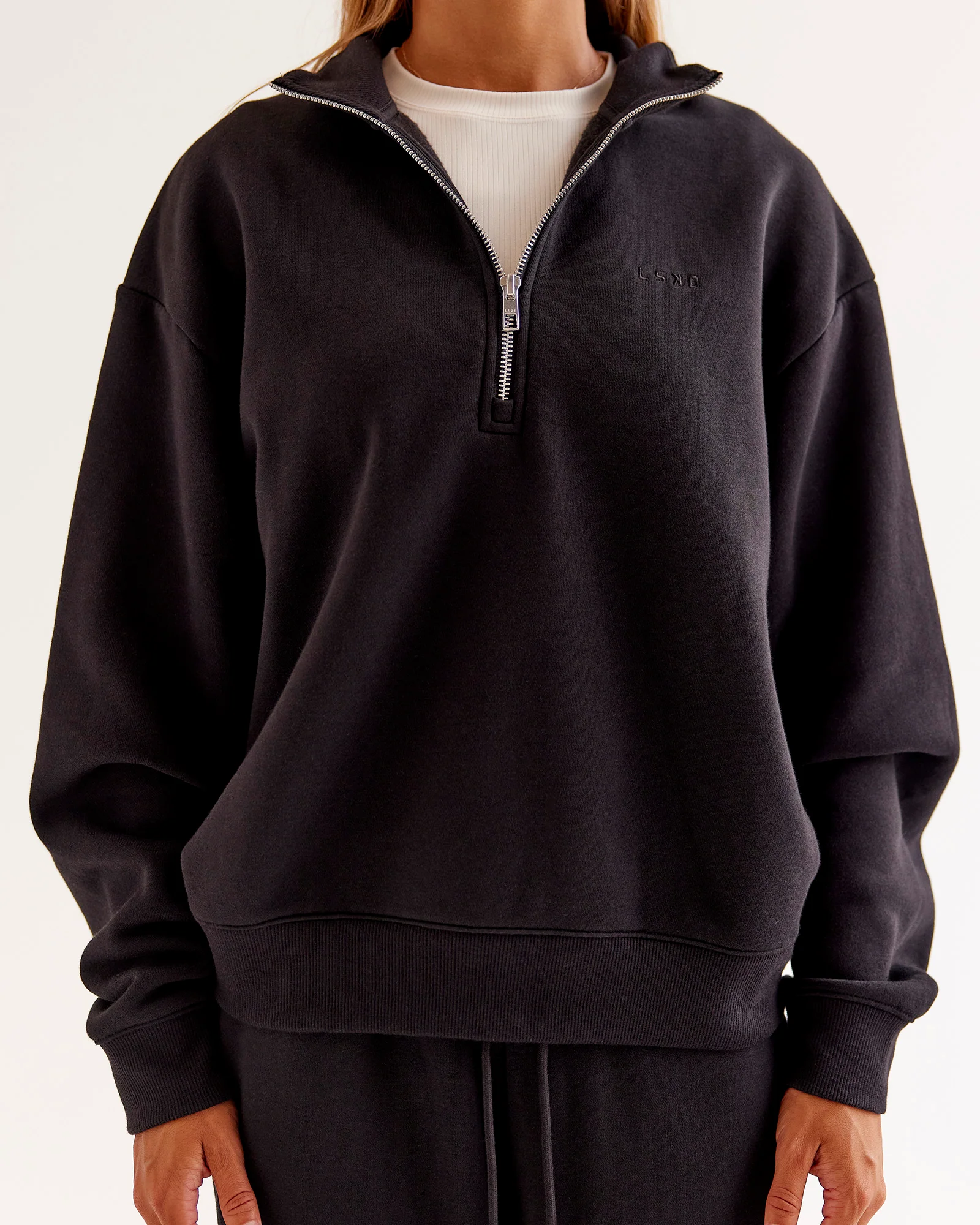 Go-To Oversized Quarter Zip Sweater - Black - Image 6