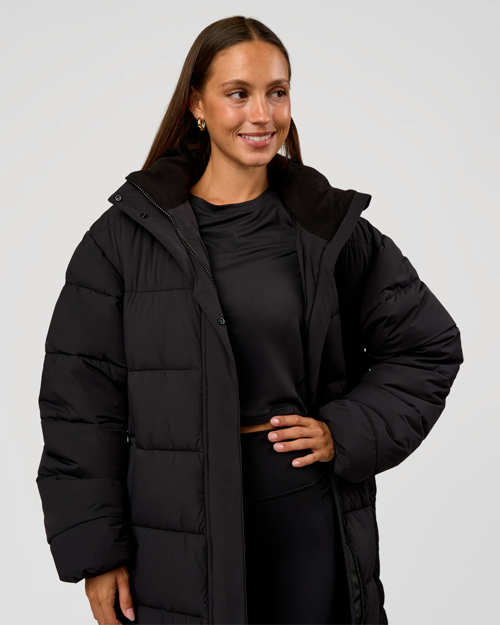 Go-To Puffer Long Jacket - Black - Image 15