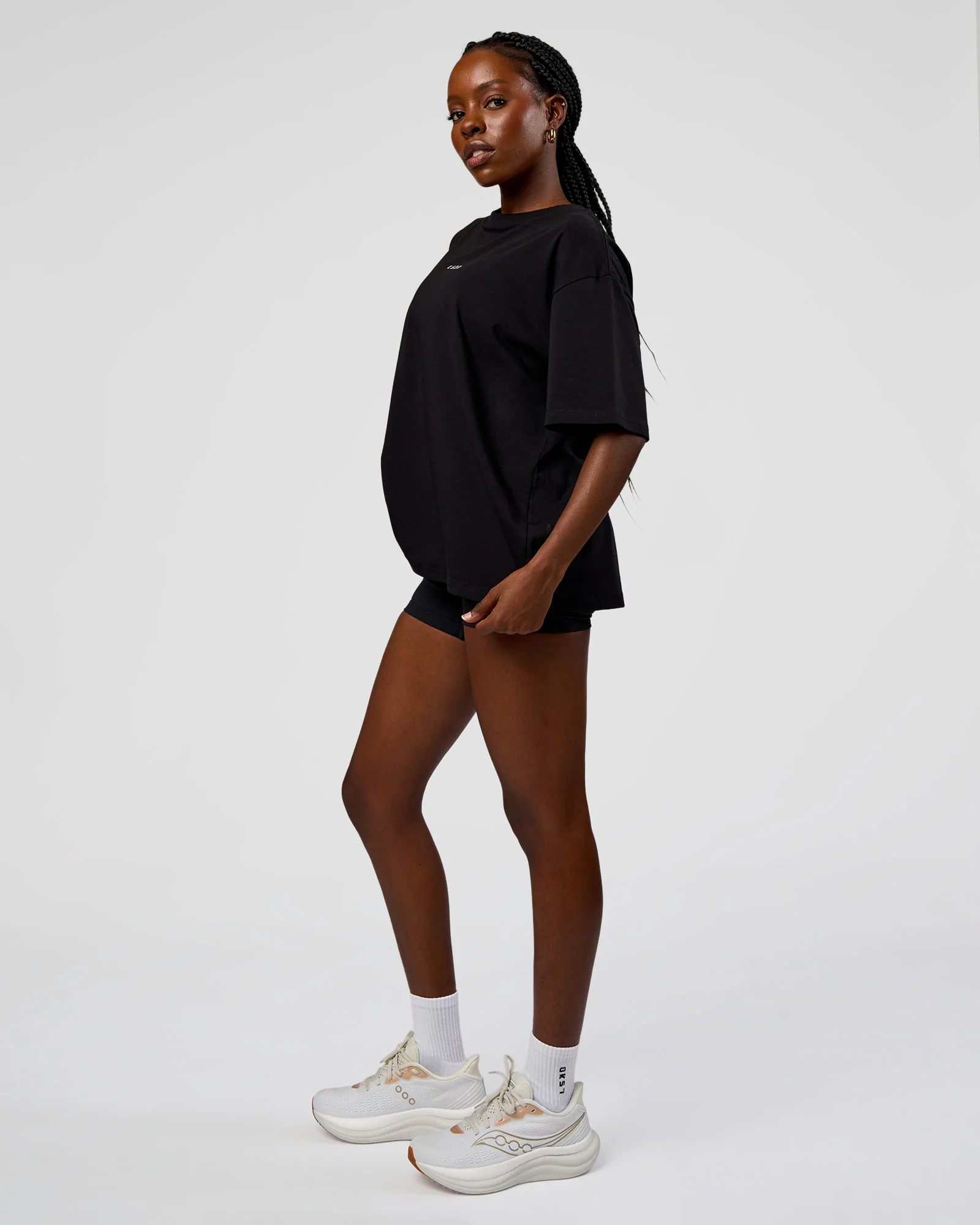 Go-To Run Club FLXCotton Oversized Tee - Black-Marshmallow - Image 3
