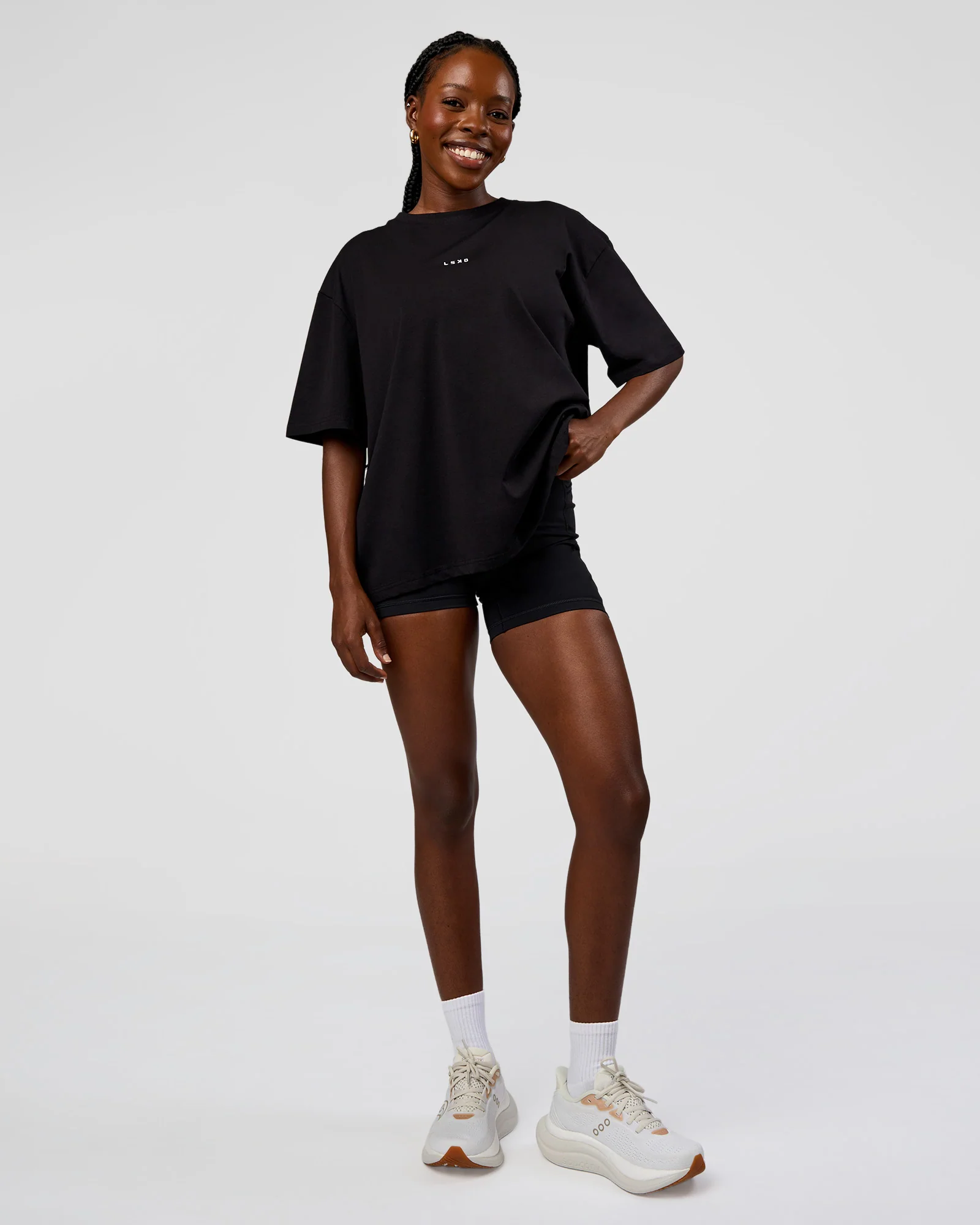 Go-To Run Club FLXCotton Oversized Tee - Black-Marshmallow - Image 5