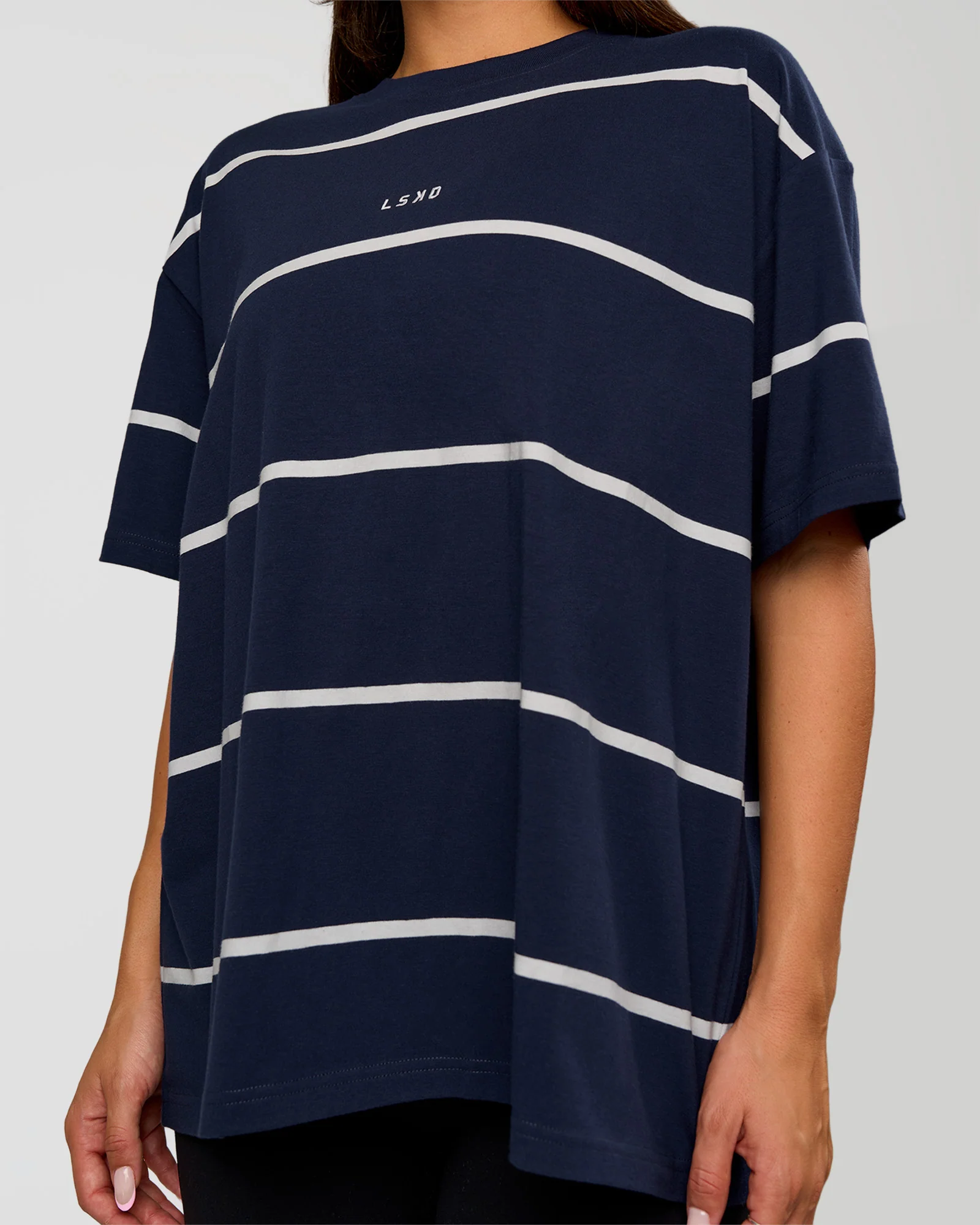 Go-To Stripe FLXCotton Oversized Tee - Future Navy-White - Image 5