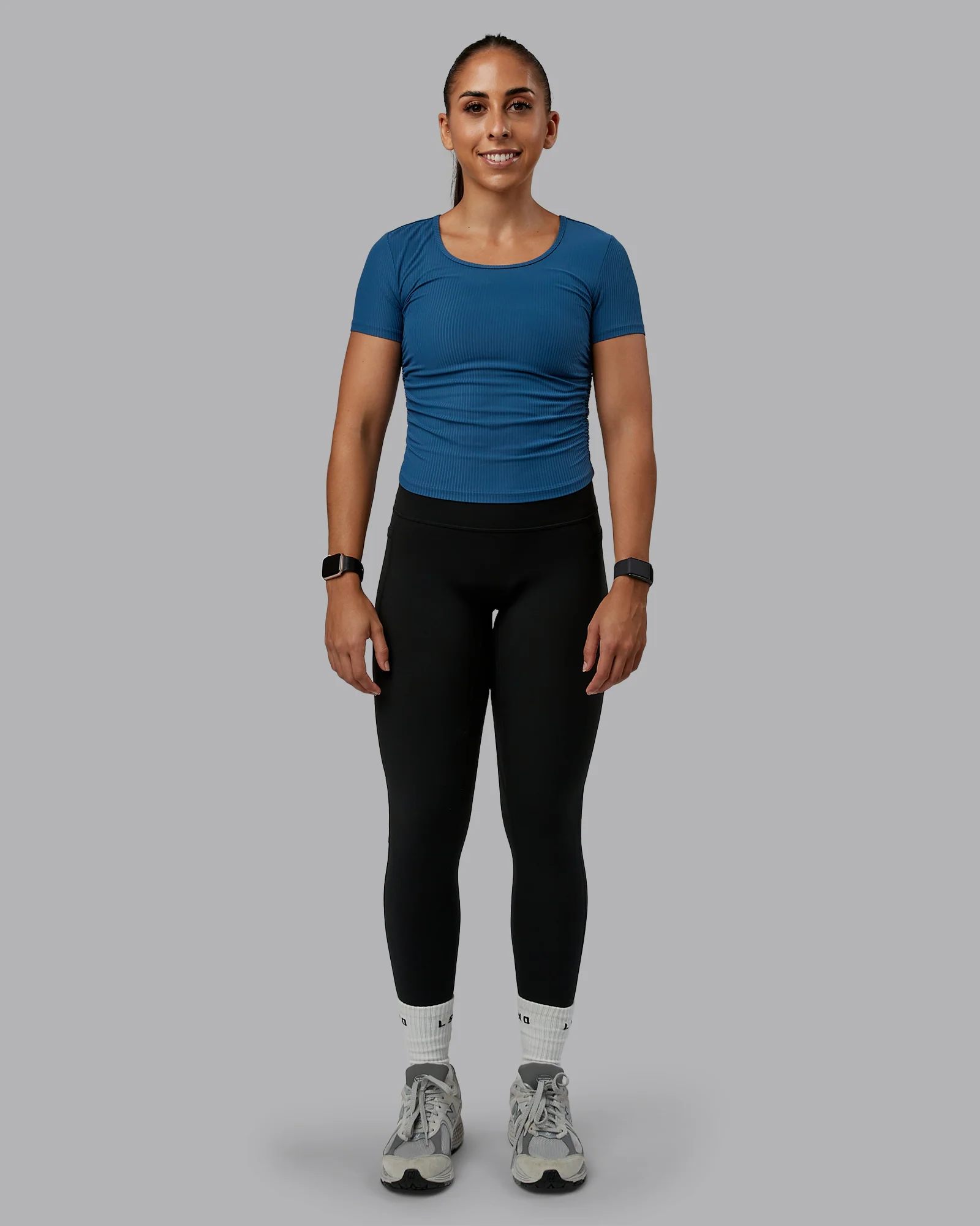 Ignite Ribbed Scrunch Side Cropped Tee - Indigo - Image 2