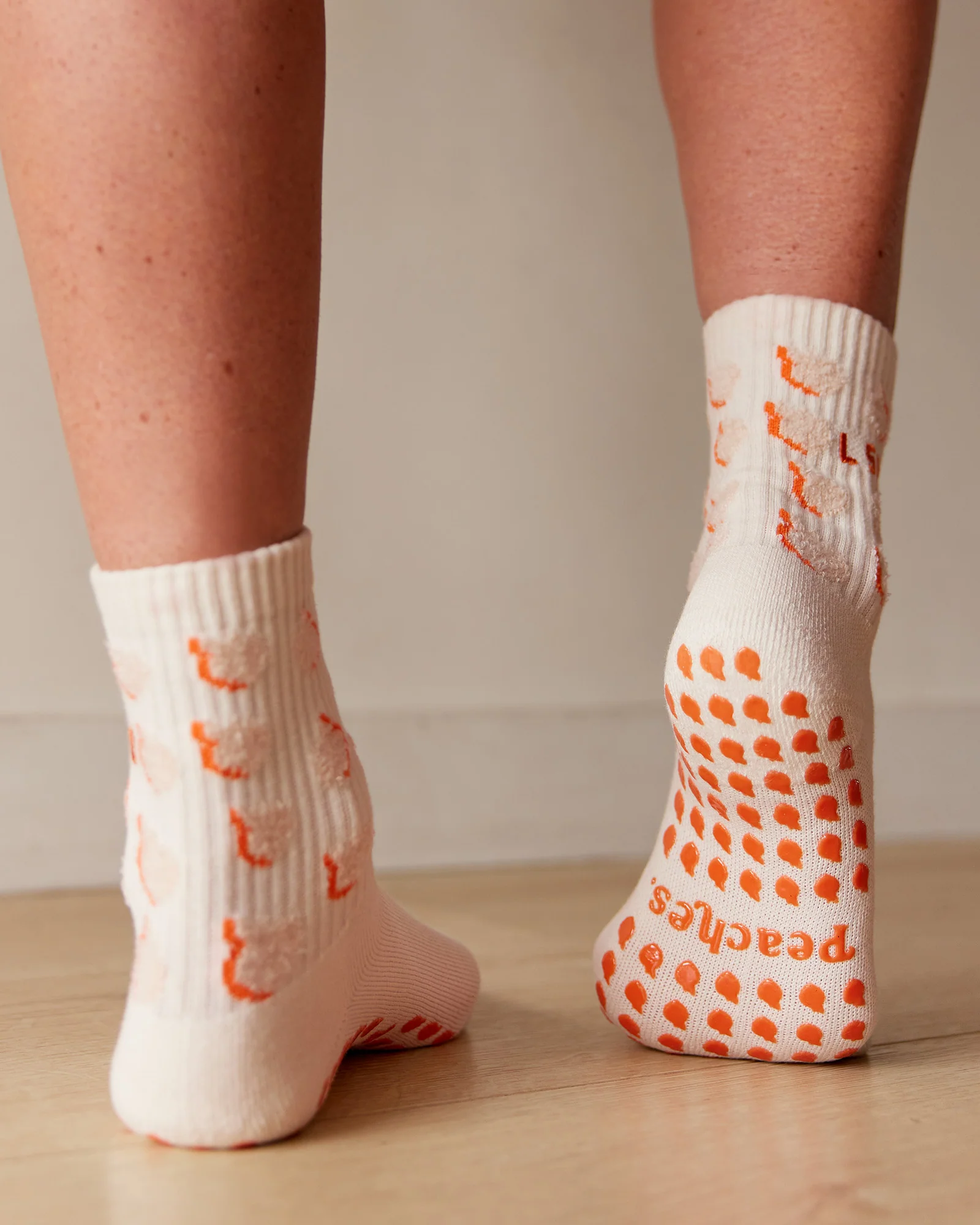 Love Peaches Pilates Grip Socks - Ivory-Orange - Image 2