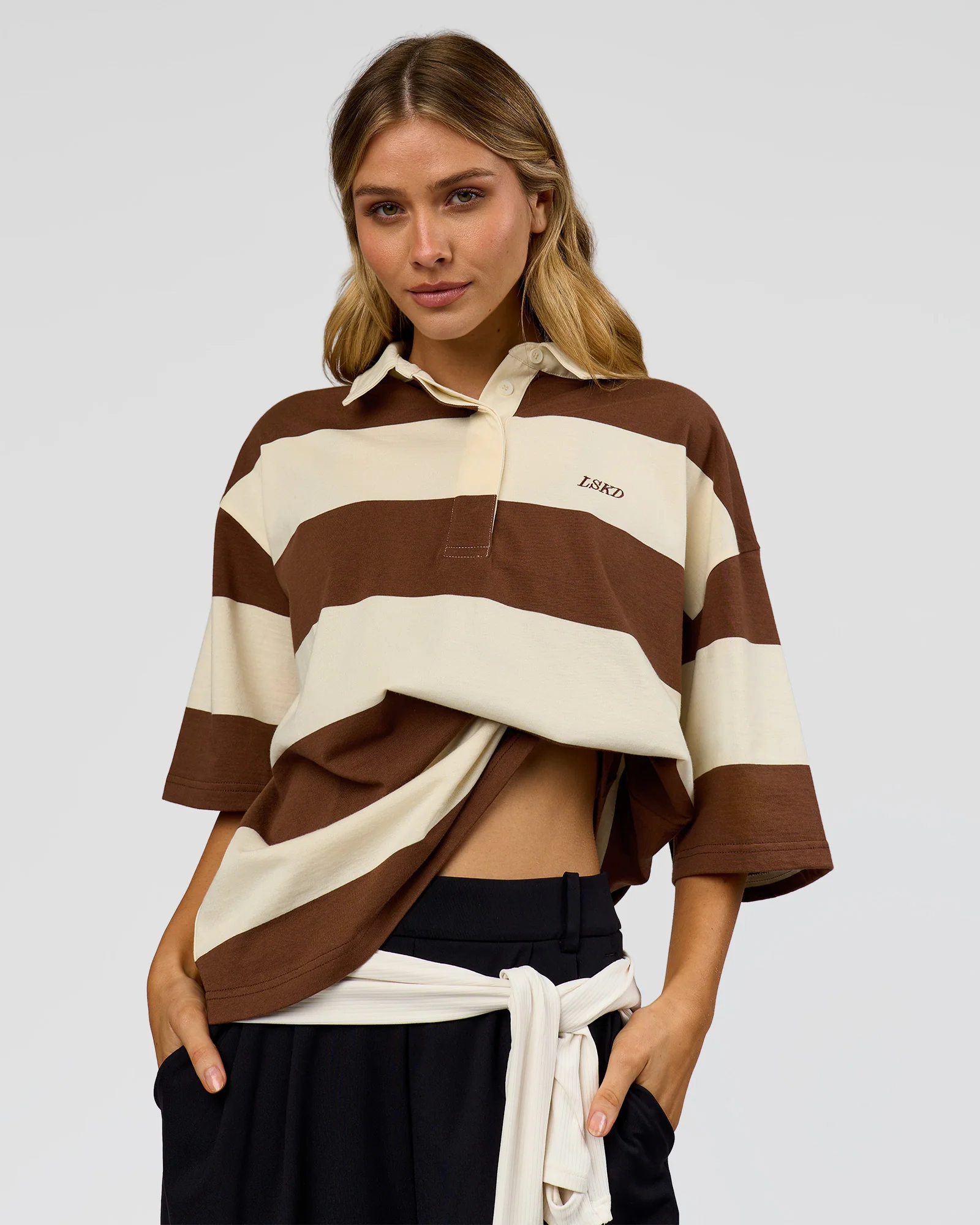 Oversized Rugby Polo - Off White - Brown - Image 10