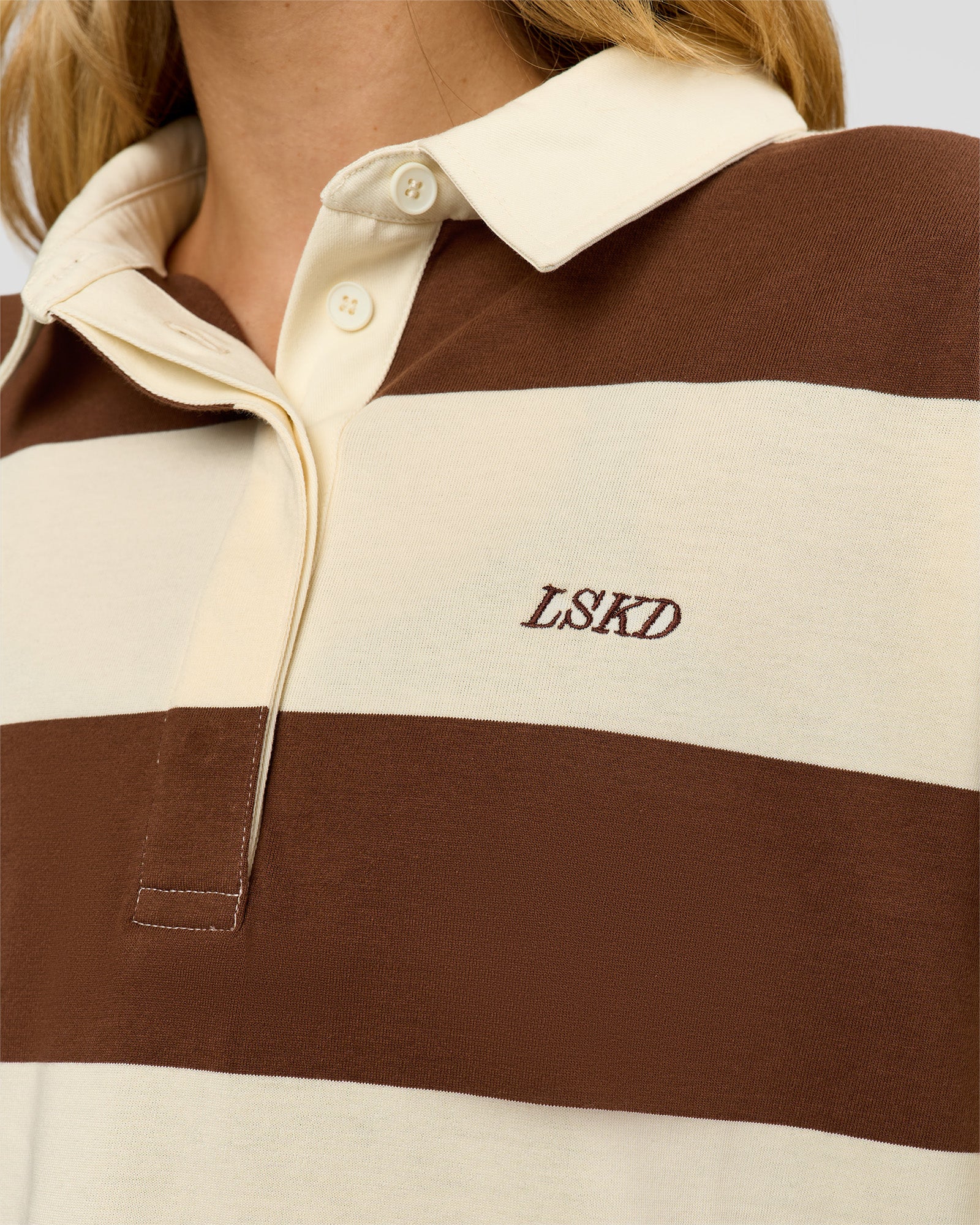 Oversized Rugby Polo - Off White - Brown - Image 6