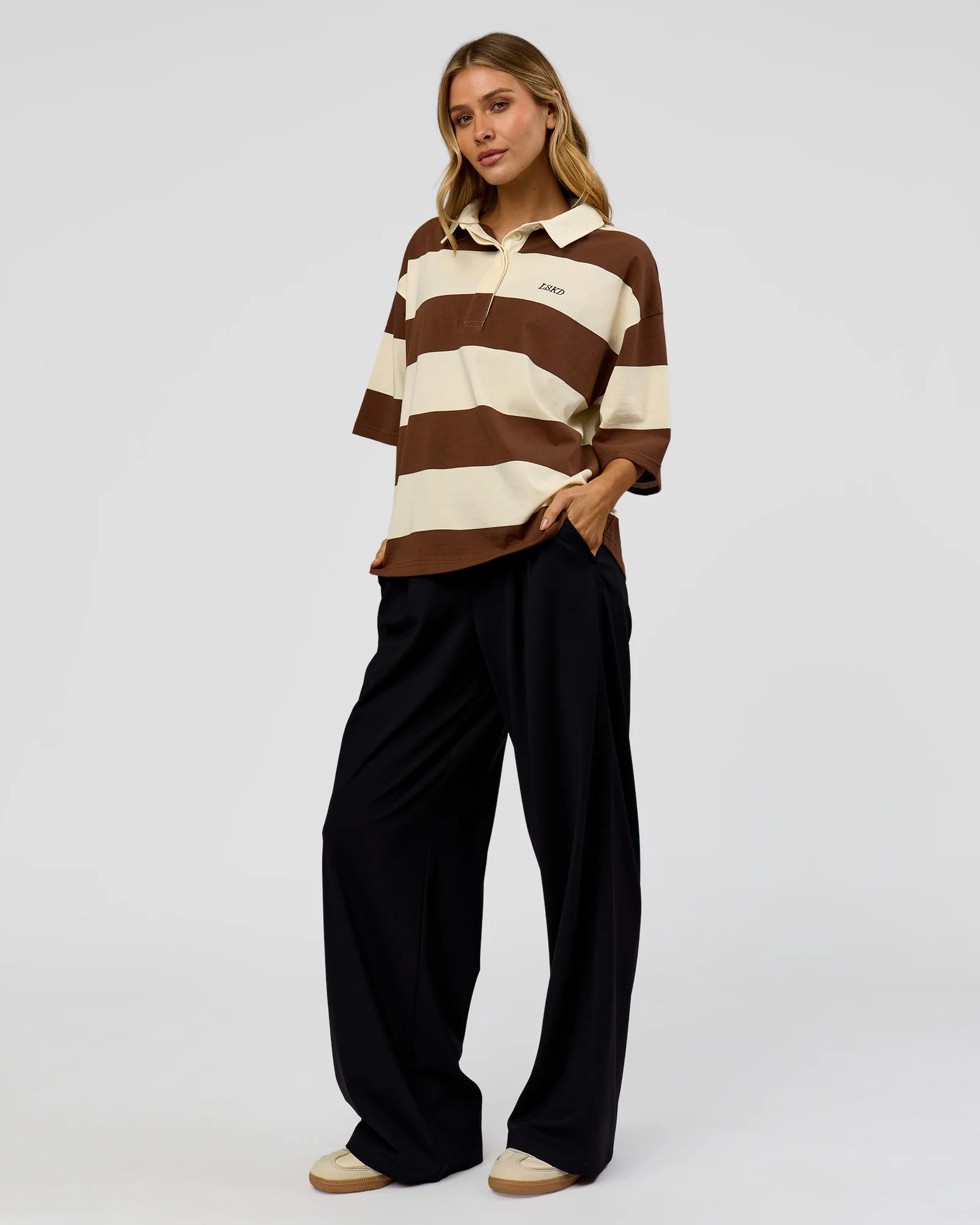 Oversized Rugby Polo - Off White - Brown - Image 9