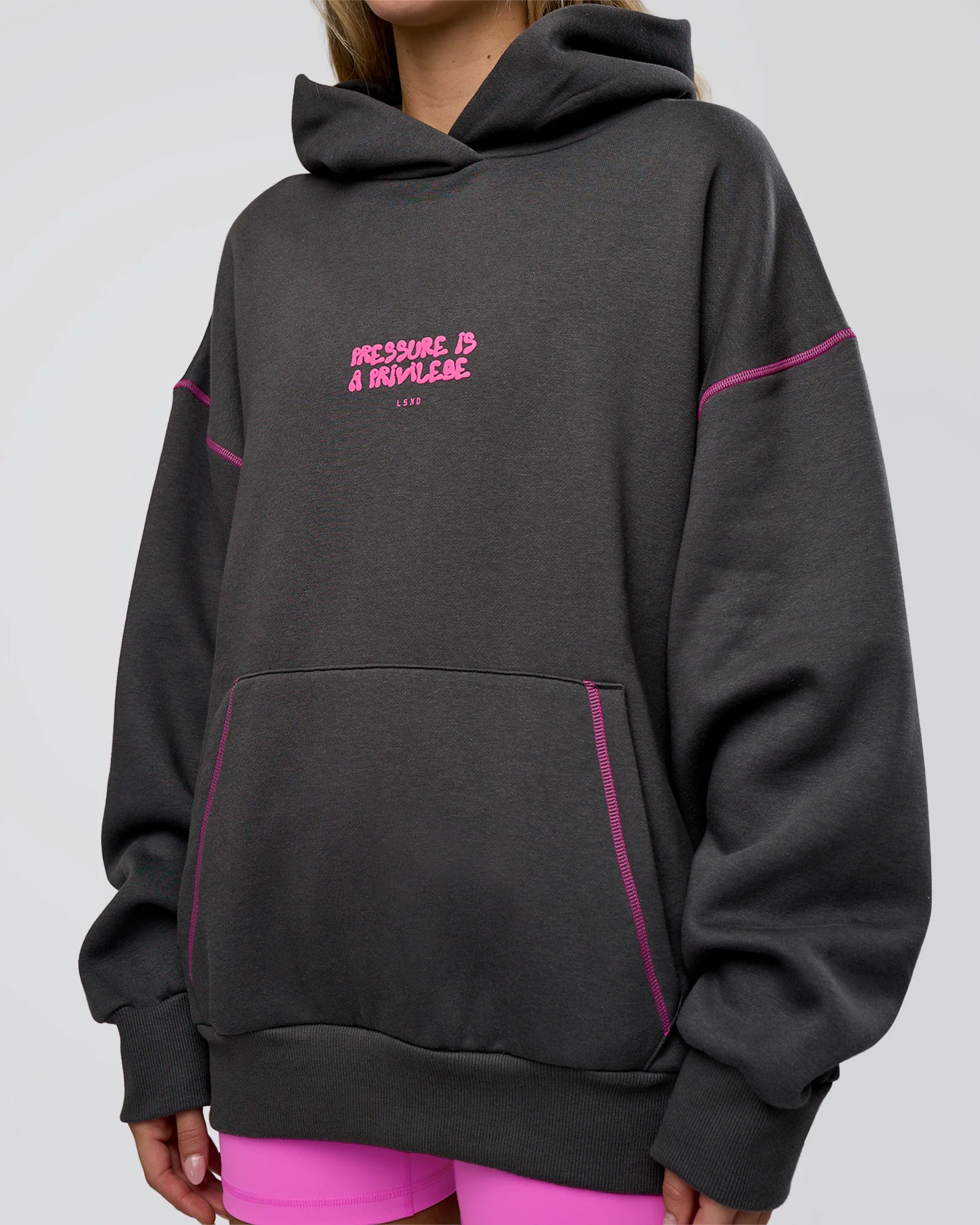 Pressure is Privilege Oversized Hoodie - Dark Storm-Ultra Fuchsia - Image 11