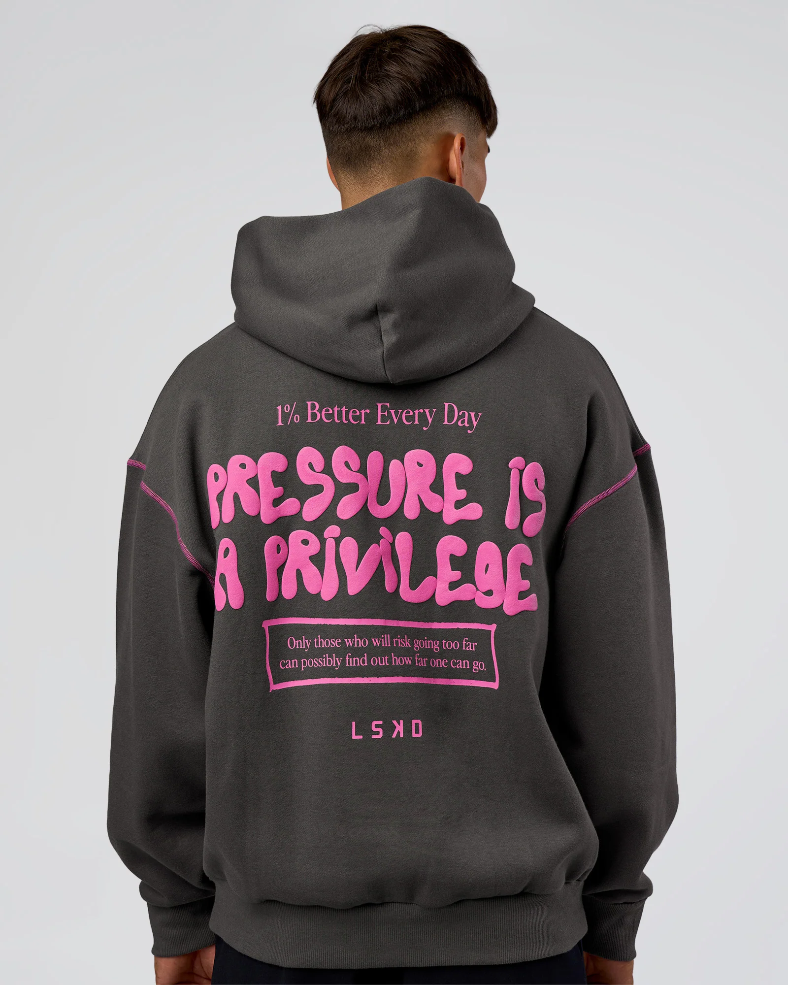 Pressure is Privilege Oversized Hoodie - Dark Storm-Ultra Fuchsia - Image 2