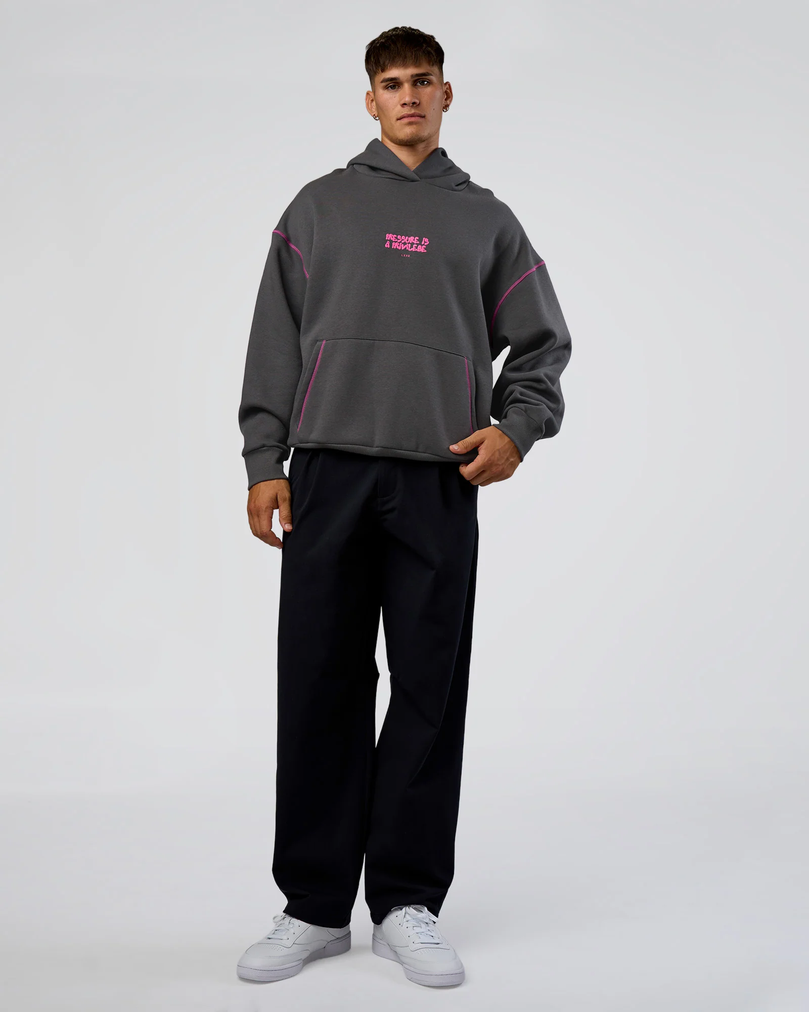 Pressure is Privilege Oversized Hoodie - Dark Storm-Ultra Fuchsia - Image 6