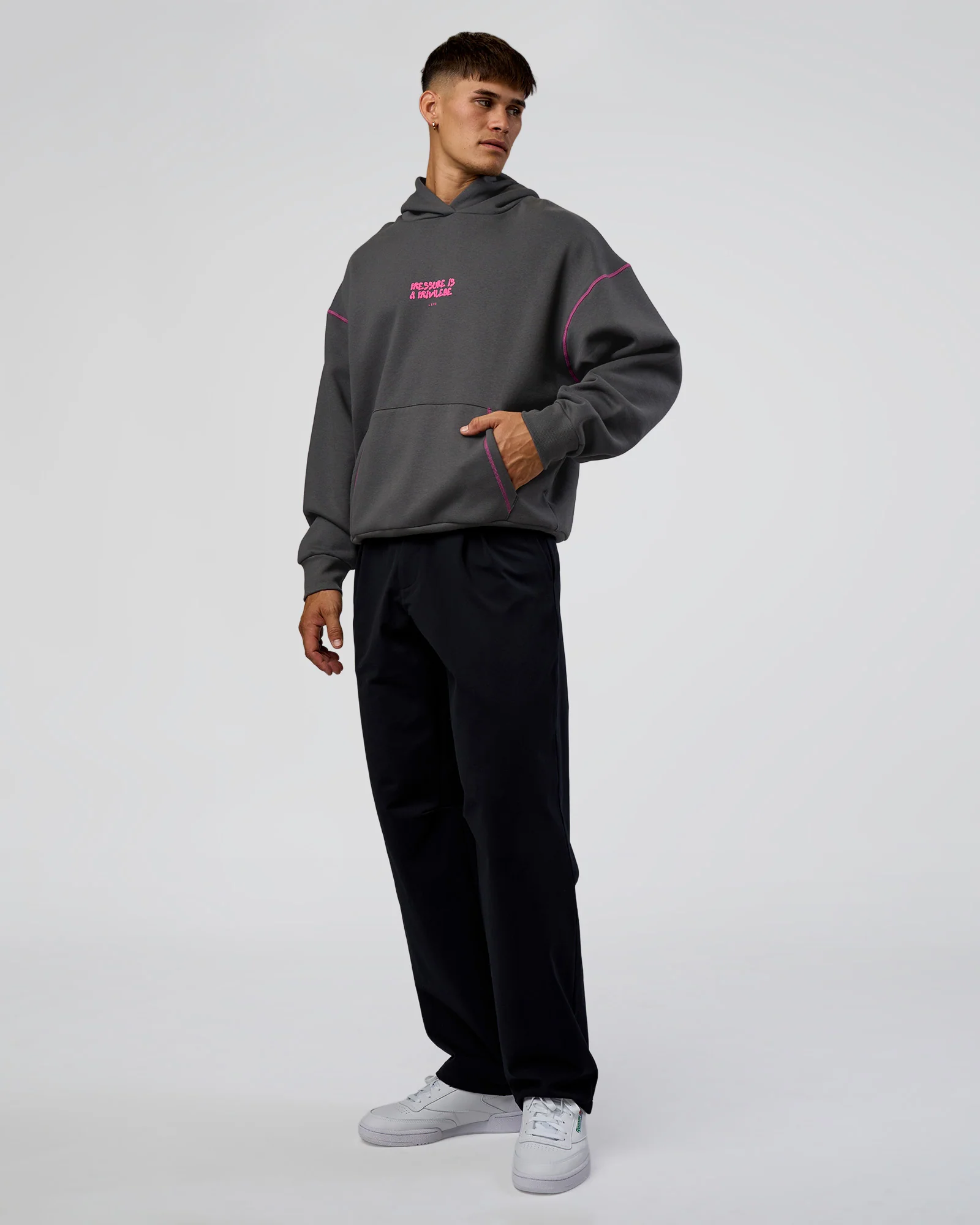 Pressure is Privilege Oversized Hoodie - Dark Storm-Ultra Fuchsia - Image 8