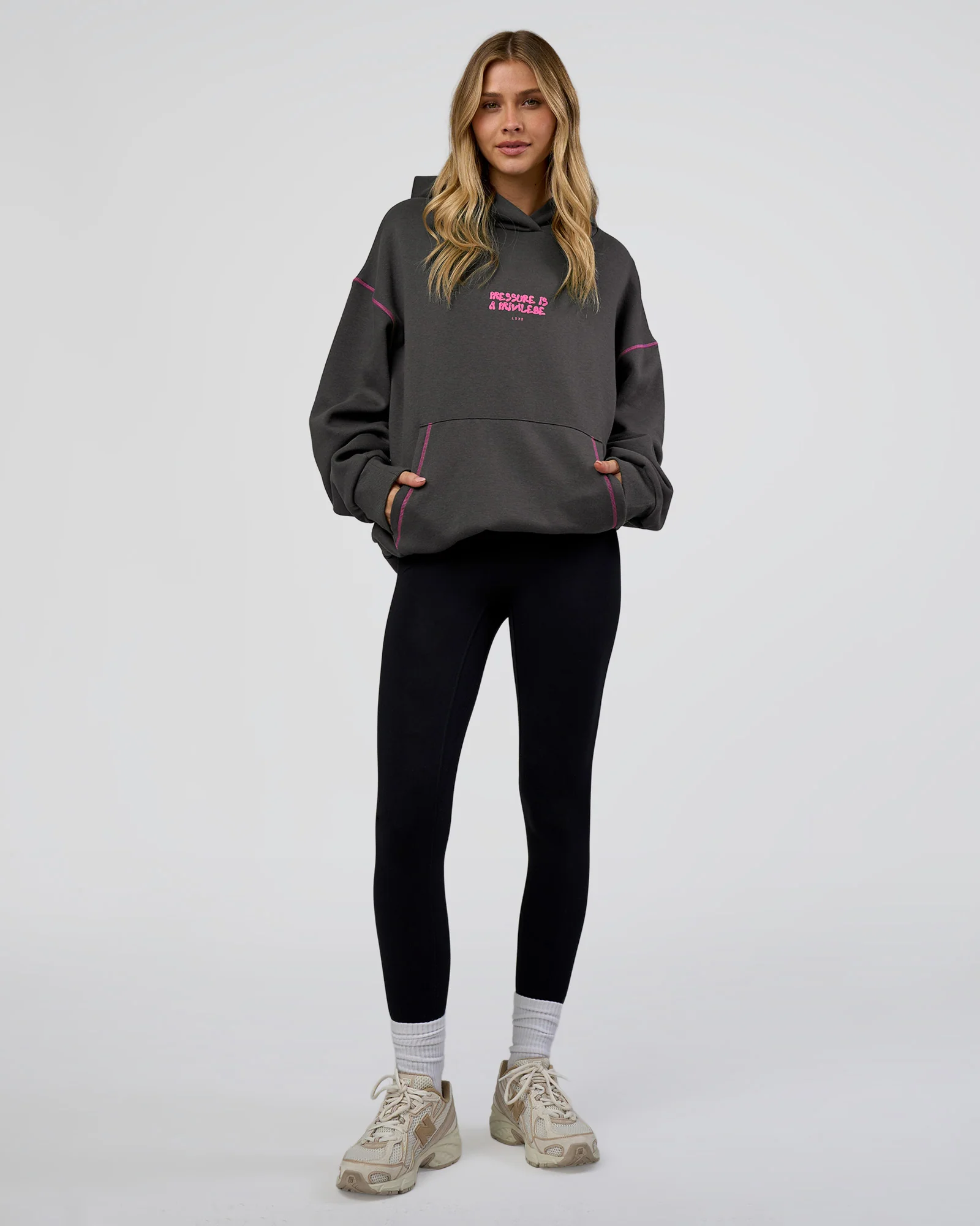 Pressure is Privilege Oversized Hoodie - Dark Storm-Ultra Fuchsia - Image 9