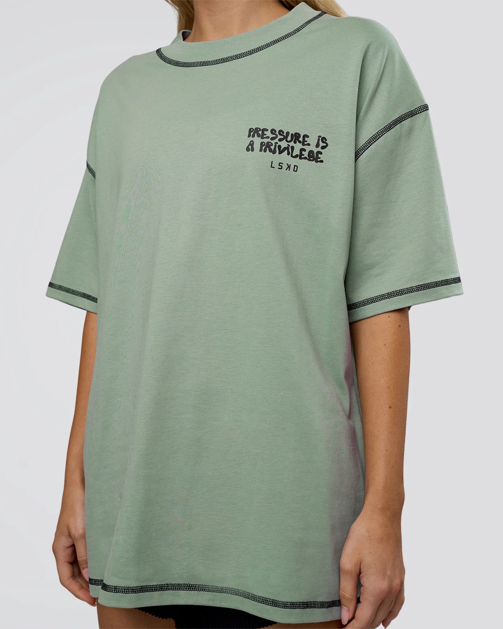 Pressure is Privilege Oversized Tee - Iceberg Green-Black - Image 11